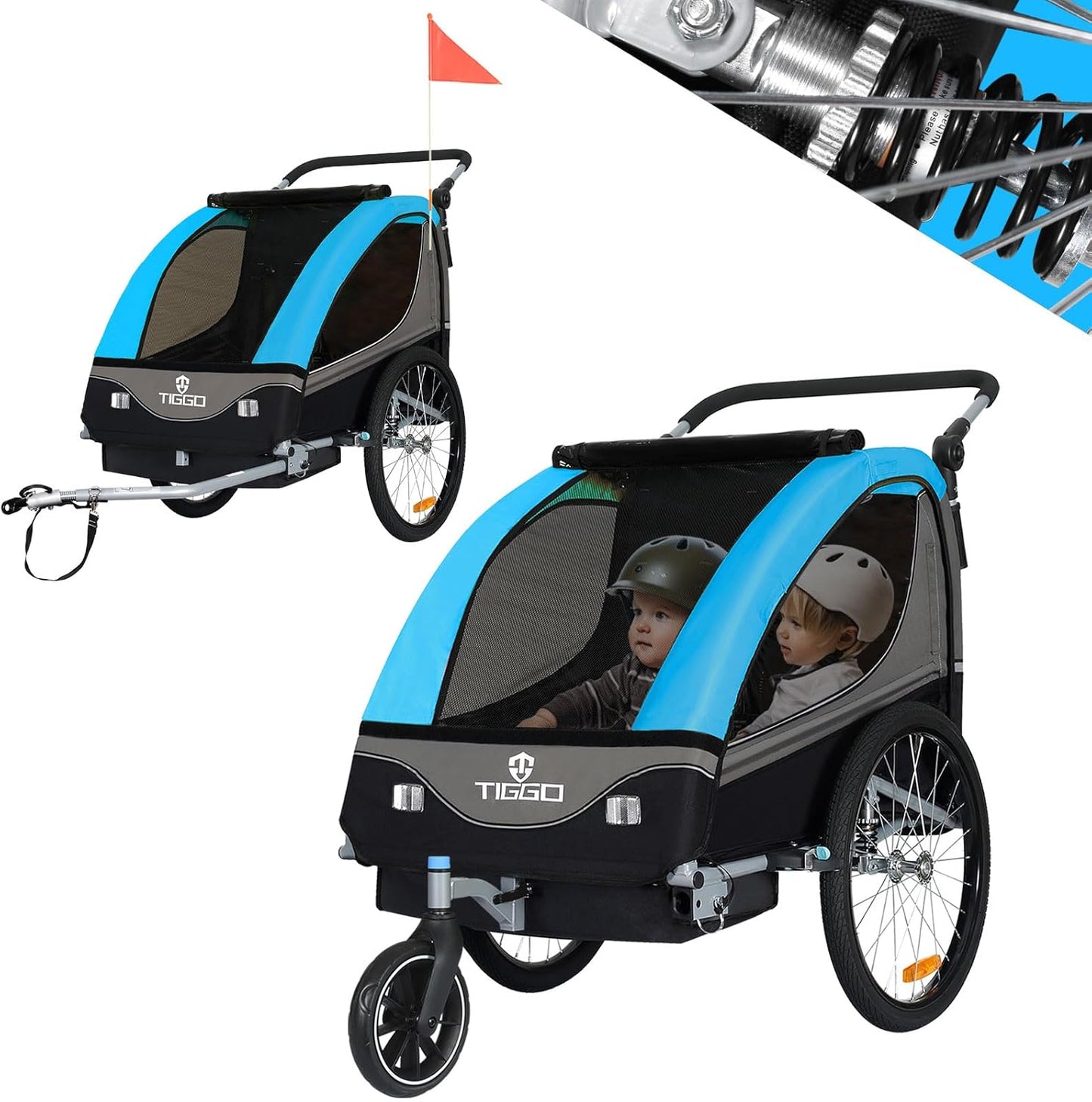 S2 2-in-1 Kinderanhänger & Jogger mit Federung, Blau