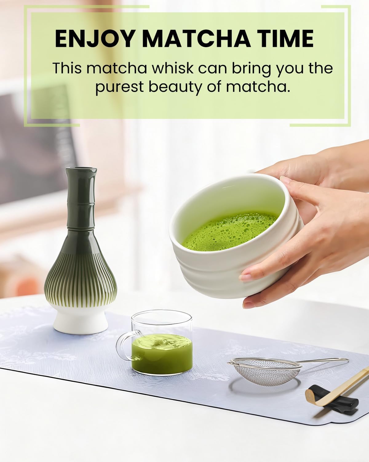 Matcha-Teezubehör-Set, Matcha-schneebesen aus Harz – Weiss