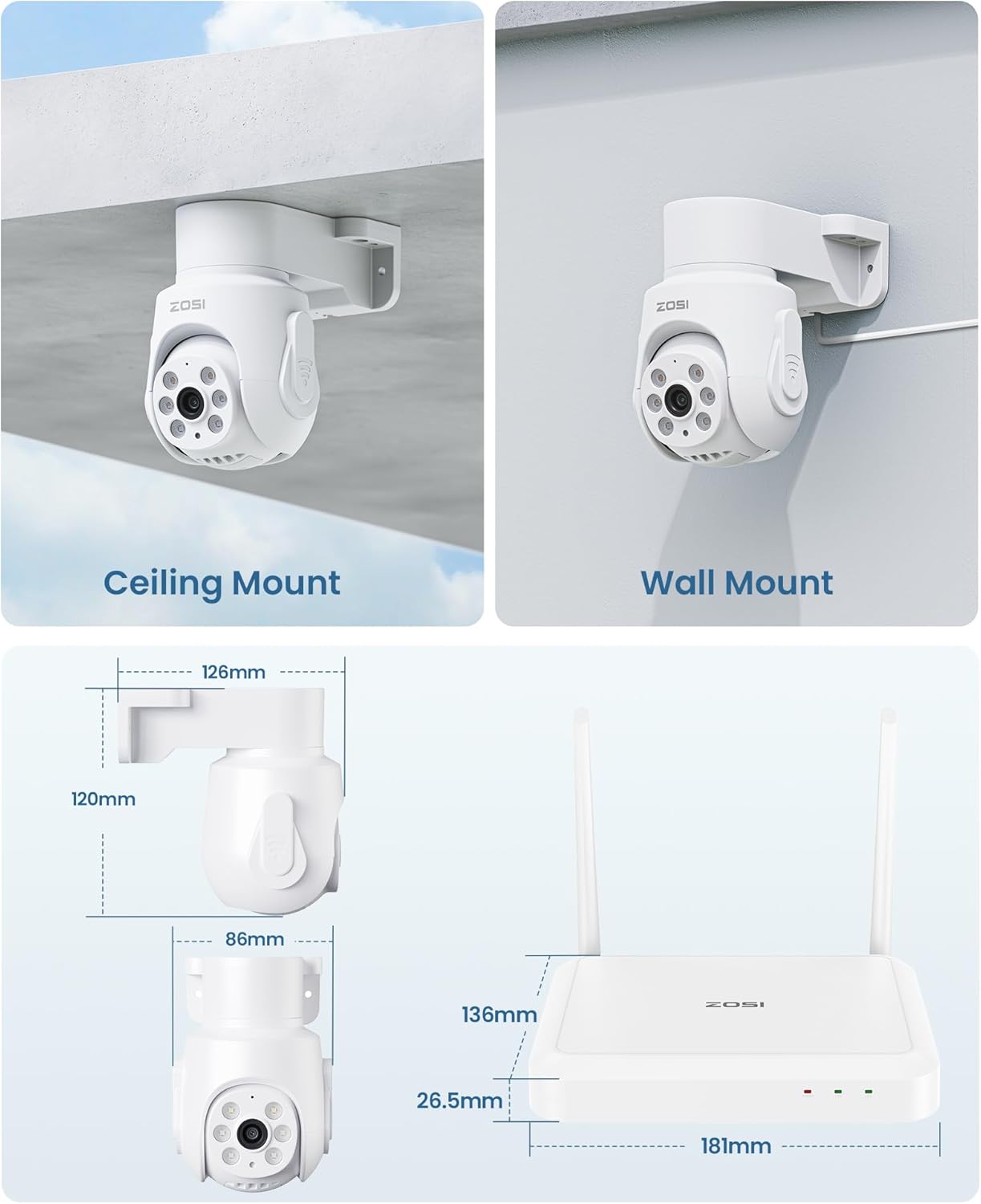C280 Überwachungskamera-Set mit PTZ, 2x 5MP Dome Weiss