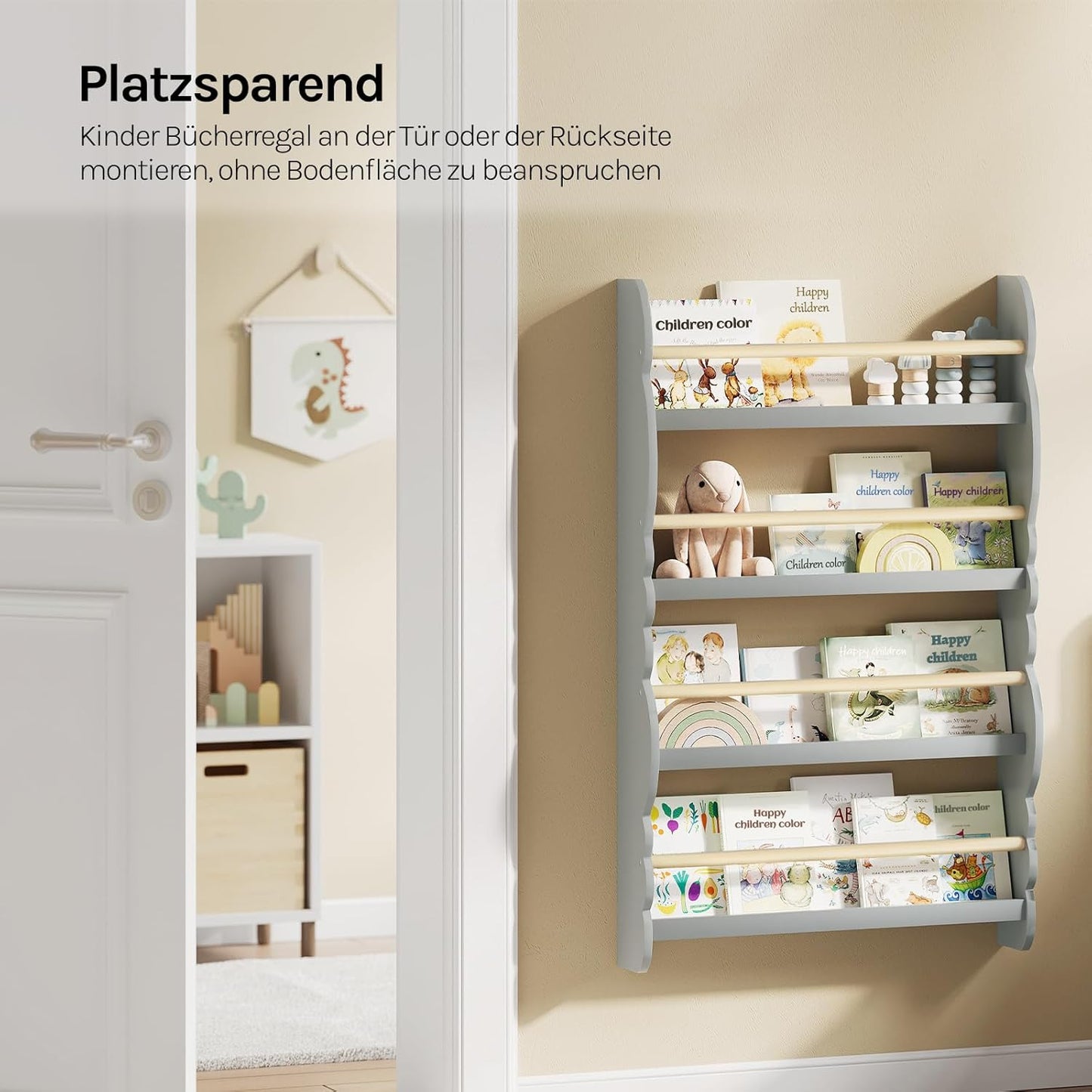 Kinderbücherregal mit 4 Ablagen, Grau 60x98cm