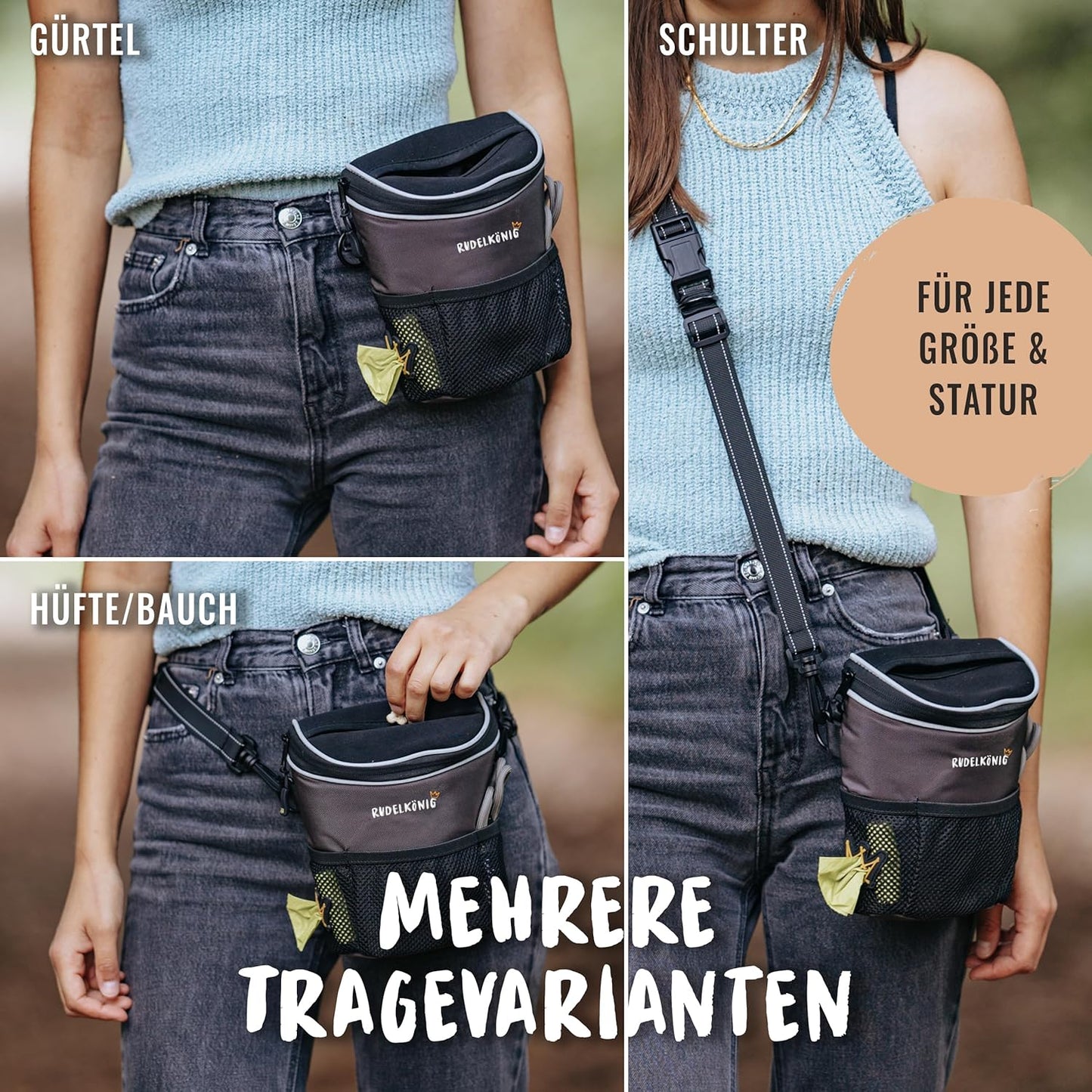 Leckerlitasche mit Kotbeutelspender, Basic Grau