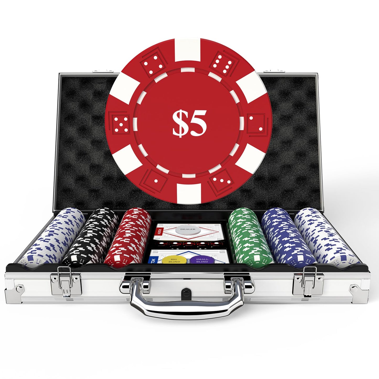 Pokerkoffer Set mit 300 Chips & Zubehör, 300 Chips mit Zahlen