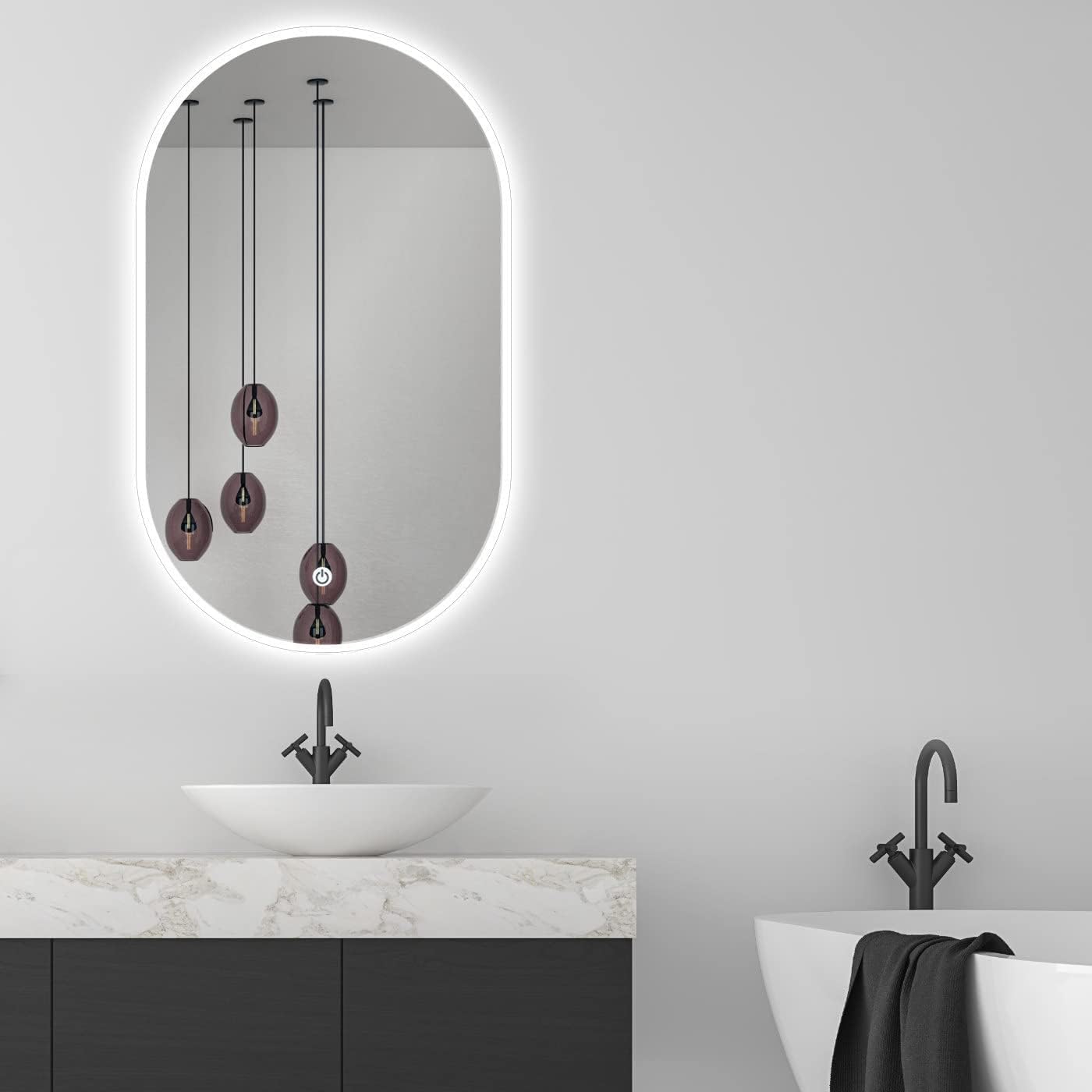 Ovaler LED-Badspiegel mit Touch-Schalter 45x75cm, 75L x 45B cm Oval-rahmenlos