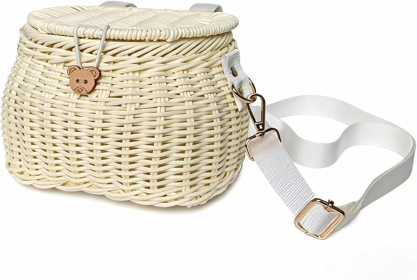 Abnehmbarer Kinderfahrradkorb, Rattan-Design, Beige