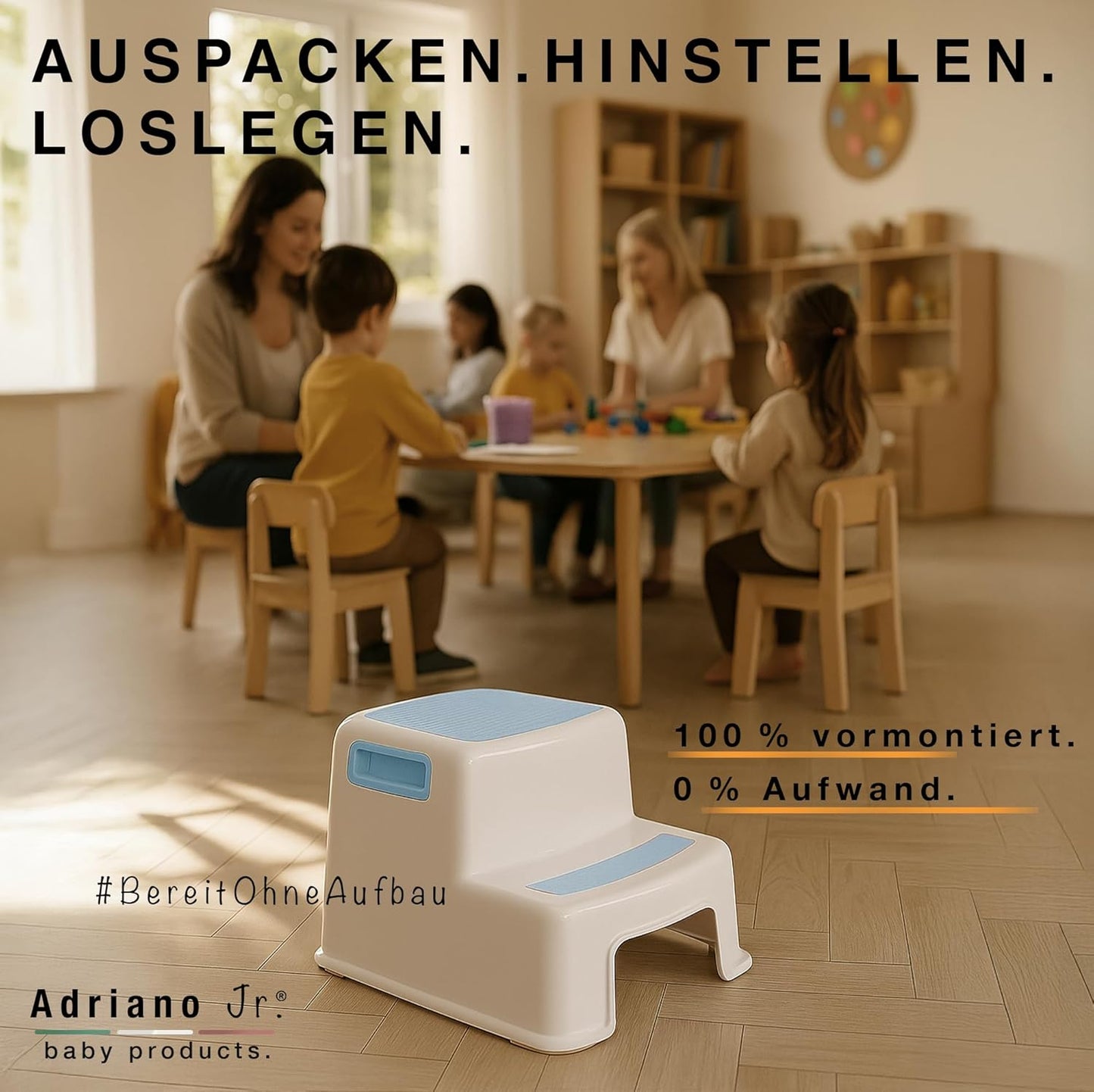 2-stufiger Kinder-Tritthocker mit gummierter Trittfläche, Blau