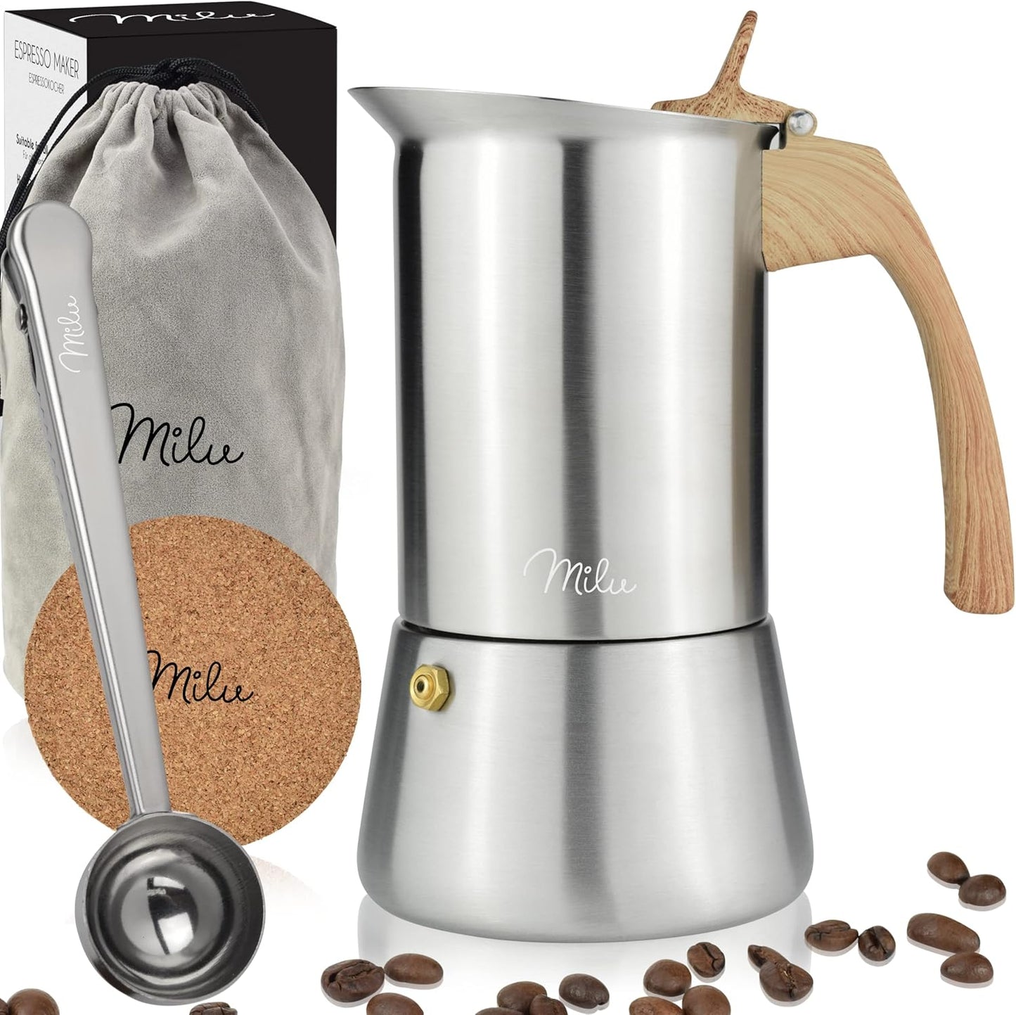 Espressokocher-Set für 2 Tassen, Holzoptik 2 Tassen (100 ml)