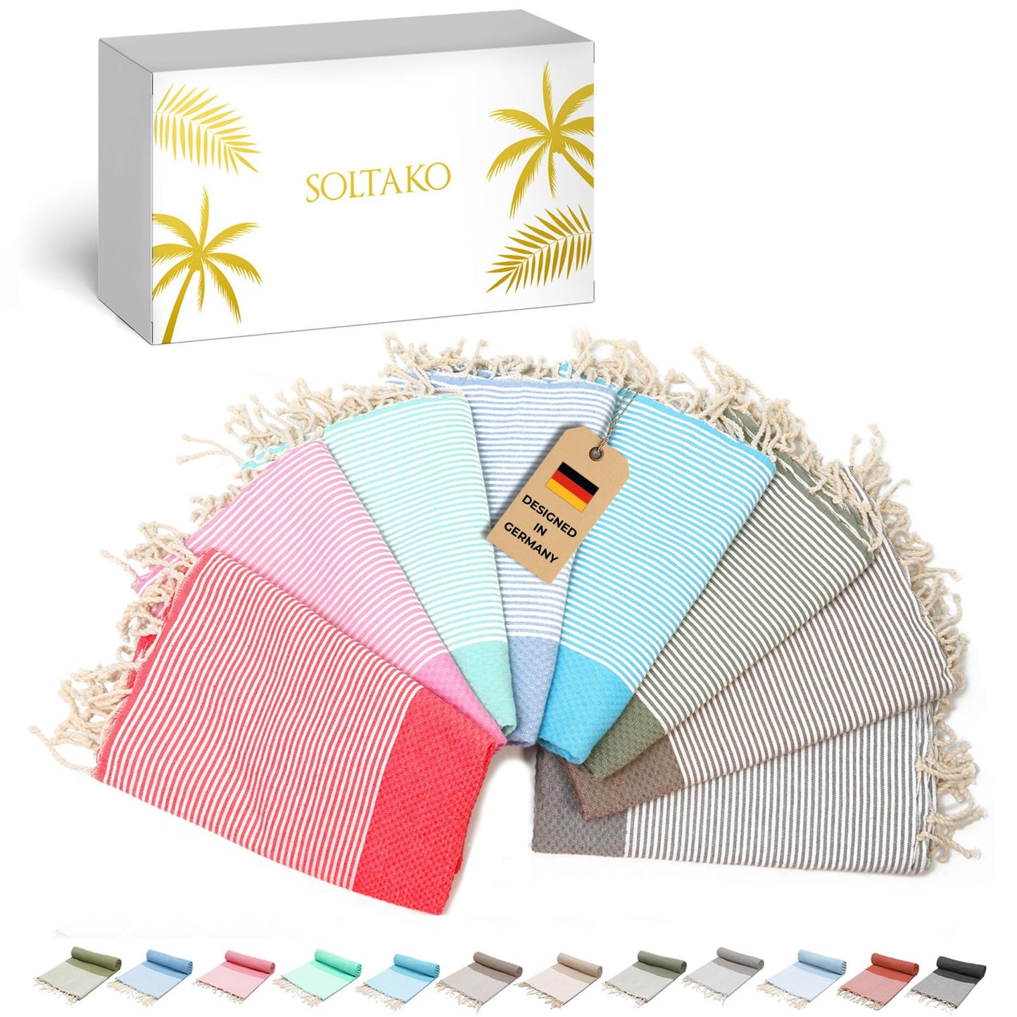 8er-Set Hamamtuch, Hellblau/Mint/Koralle/Kirschblütenrosa/Khaki/Aqua/Taupe/Pastellgrau 8