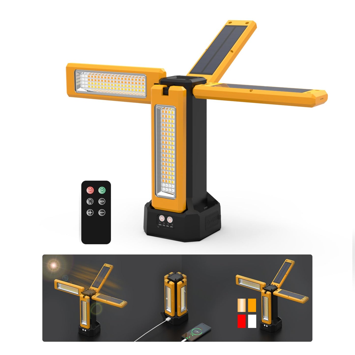LED Solar-Baustrahler V3000 mit Akku, Orange Ohne Stativ