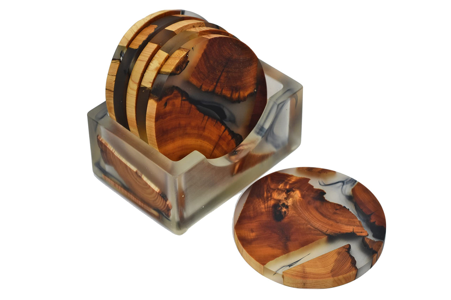 Runde Untersetzer-Set mit Halter, Rund Matt Ø8.0 x 0.7 cm