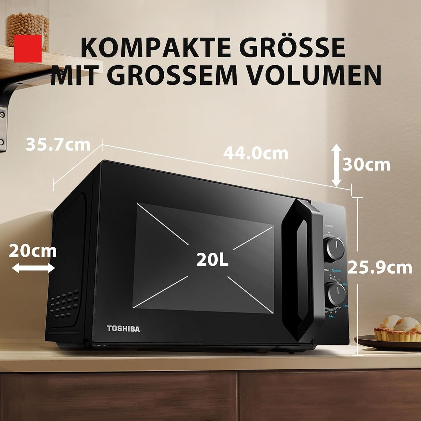 Solo-Mikrowelle mit 5 Leistungsstufen und Auftaufunktion, Schwarz,20L
