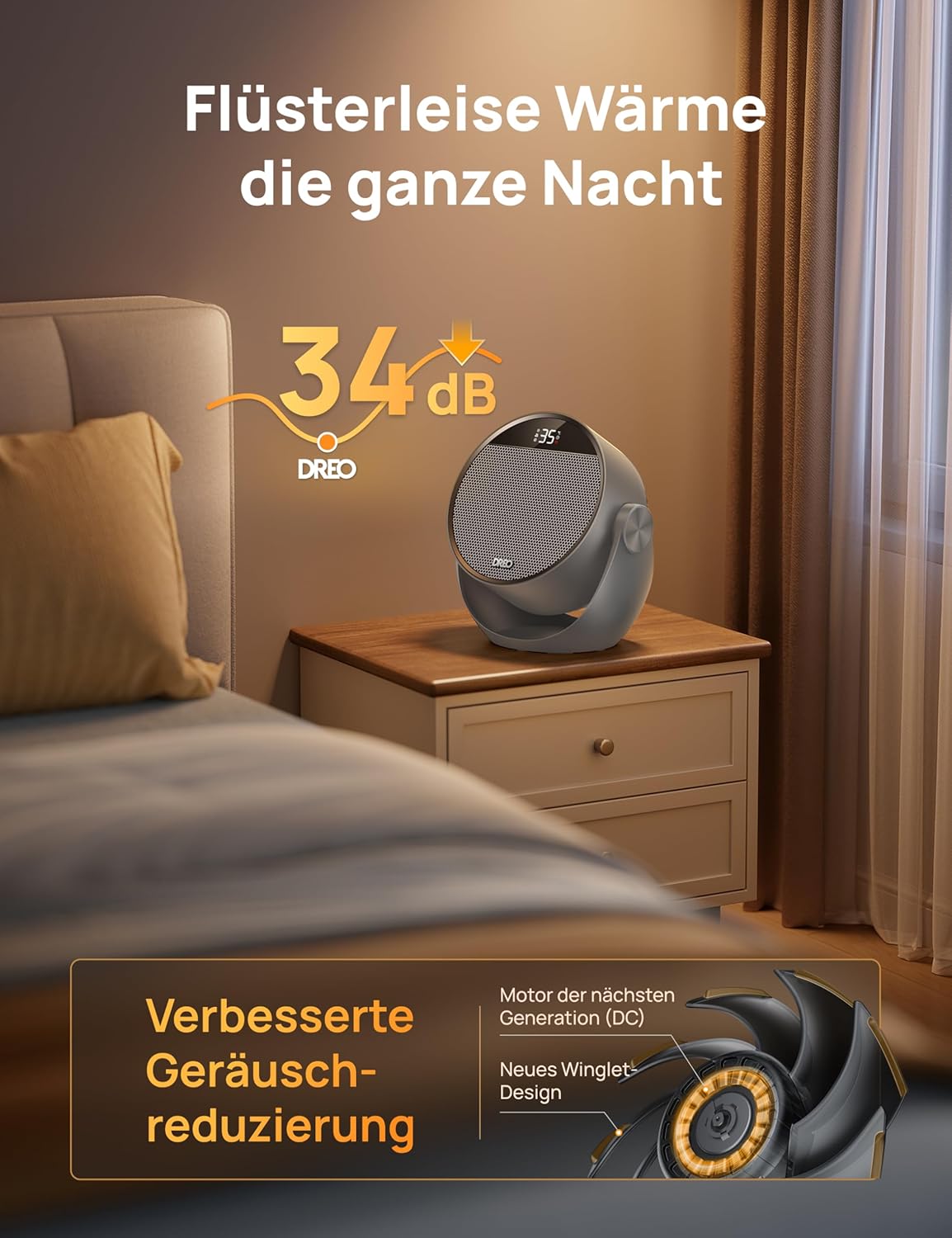 Heizlüfter DR-HSH020 mit Thermostat und Timer, Grau
