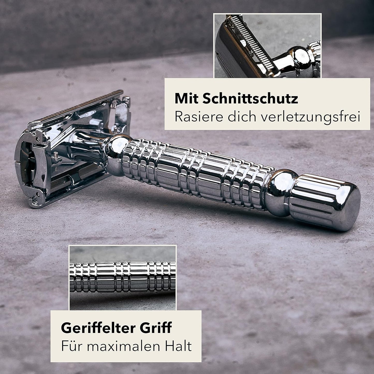 Rasierhobel Set mit Etui, Silber-Café