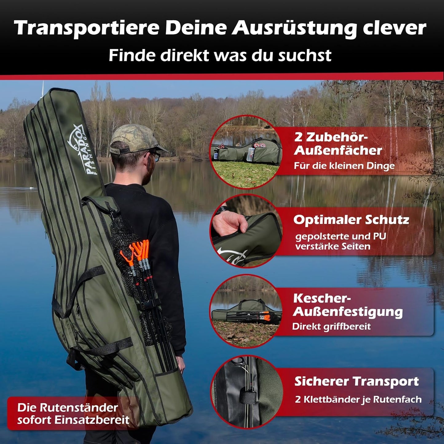 Rutentasche mit 3 Fächern, 3 Fächer grün 190cm