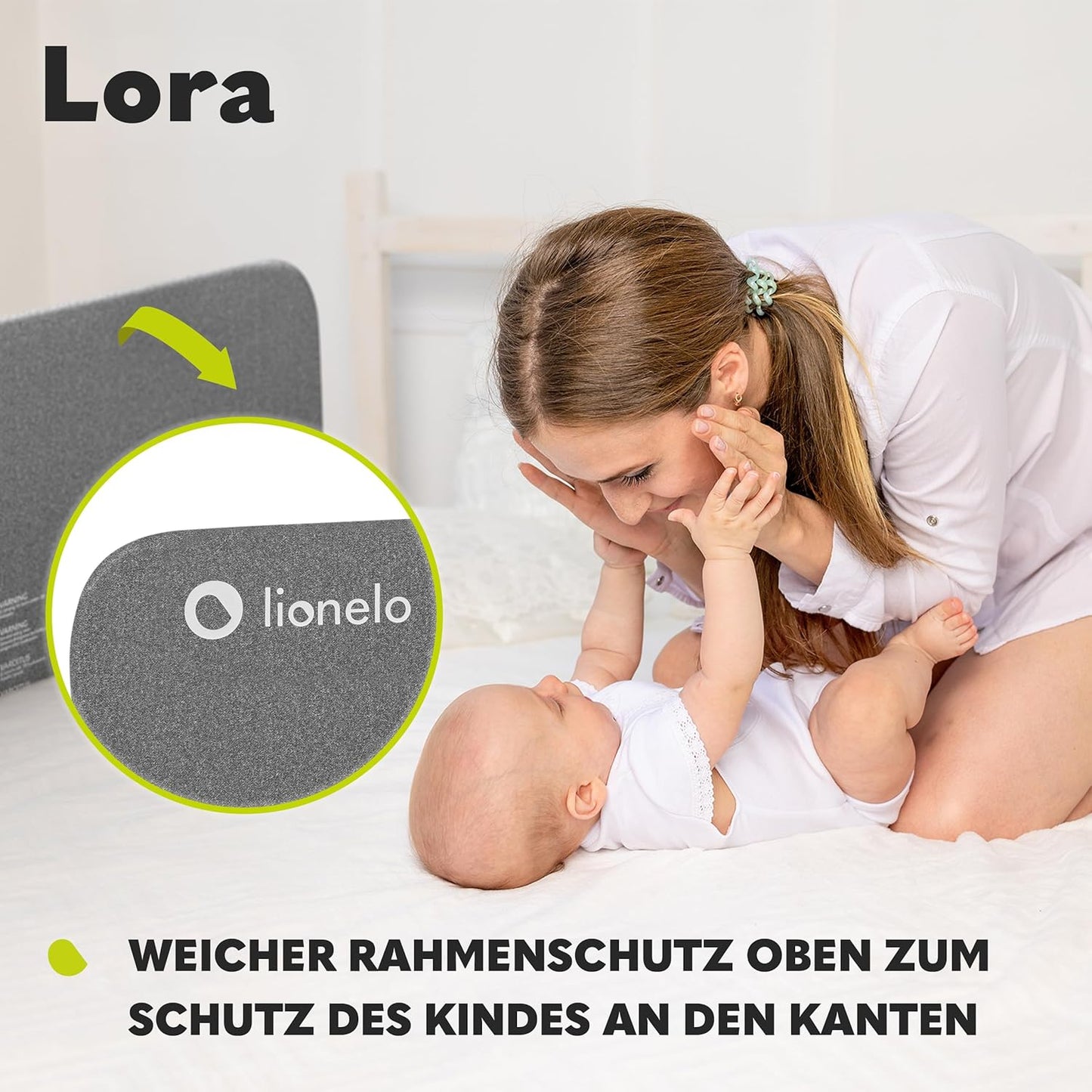 Lora - Tragbares Bettschutzgitter, Grau Stein 45 CM - 105 CM