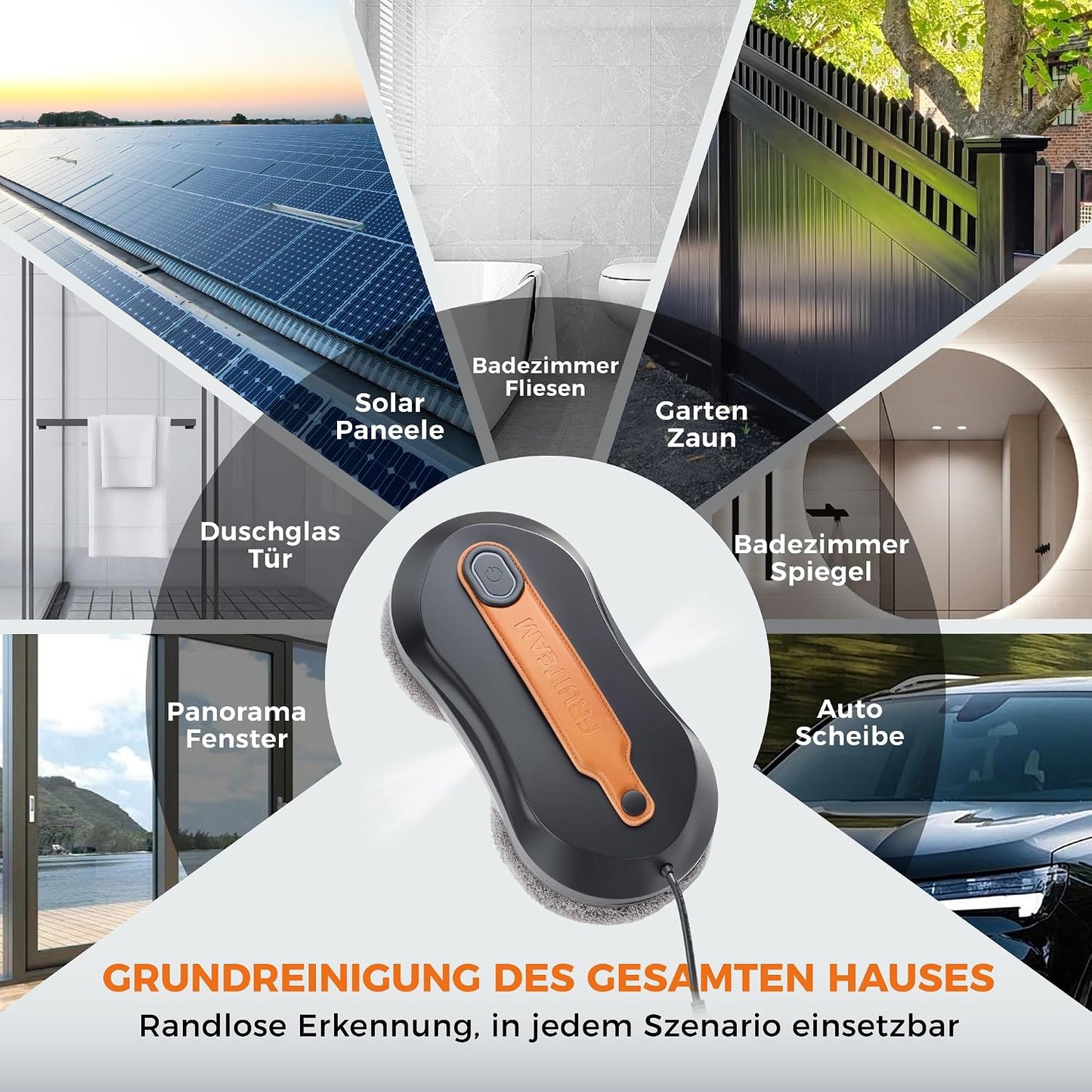 Automatischer Fensterputzroboter mit App-Steuerung, 3000PA Schwarz