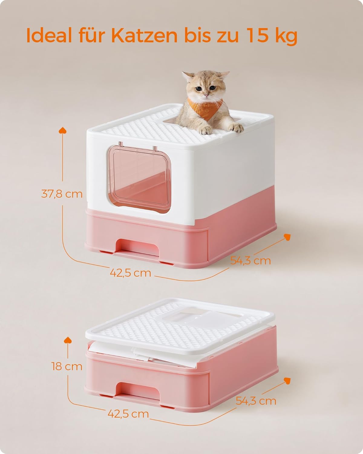 Katzenklo mit Deckel, Einzeln - Gross Weiss + Pastellrosa