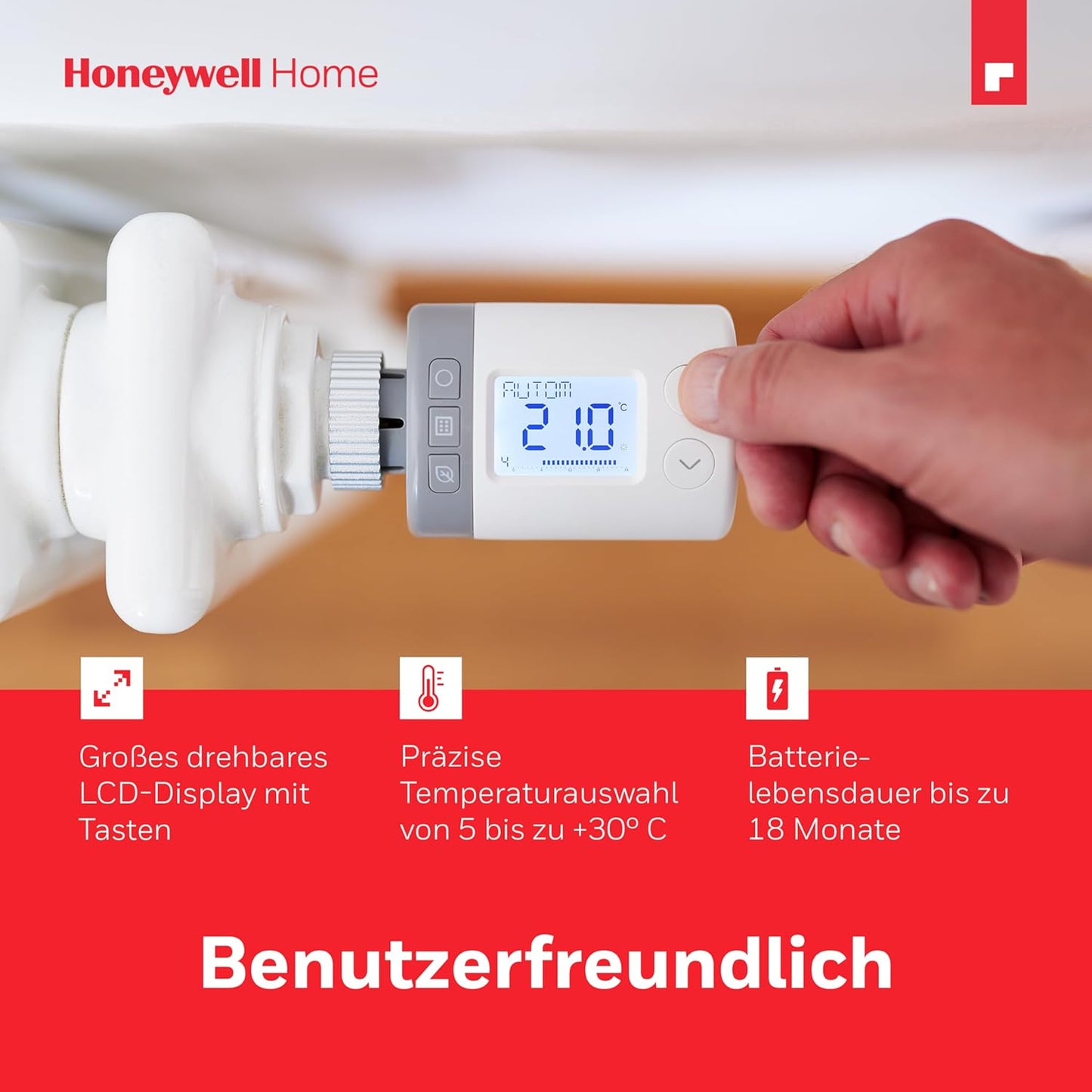 Intelligenter Heizkörperregler Rondostat HR27, Neue Version, 1er-Pack, Eco-Modus, 6 Zeitschaltpunkte