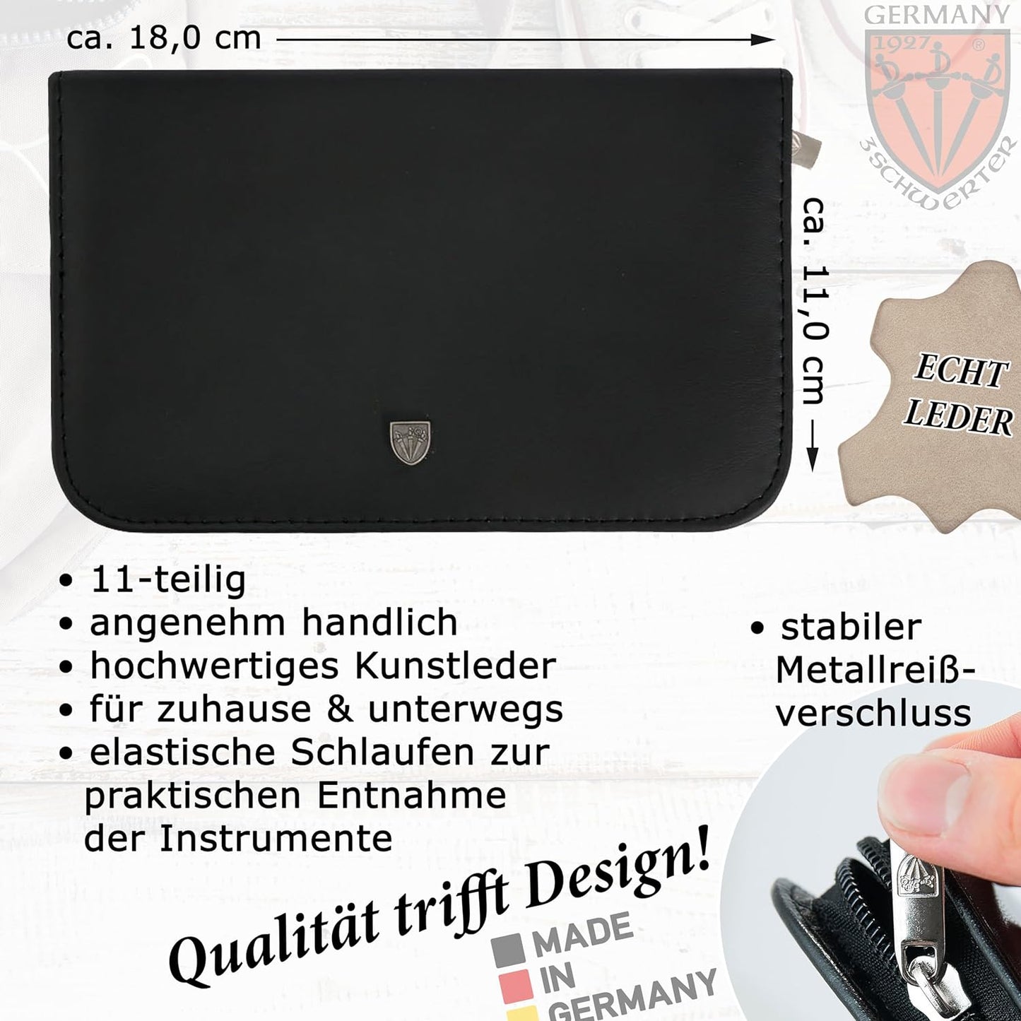Maniküre Set, SCHWARZ / ECHT LEDER
