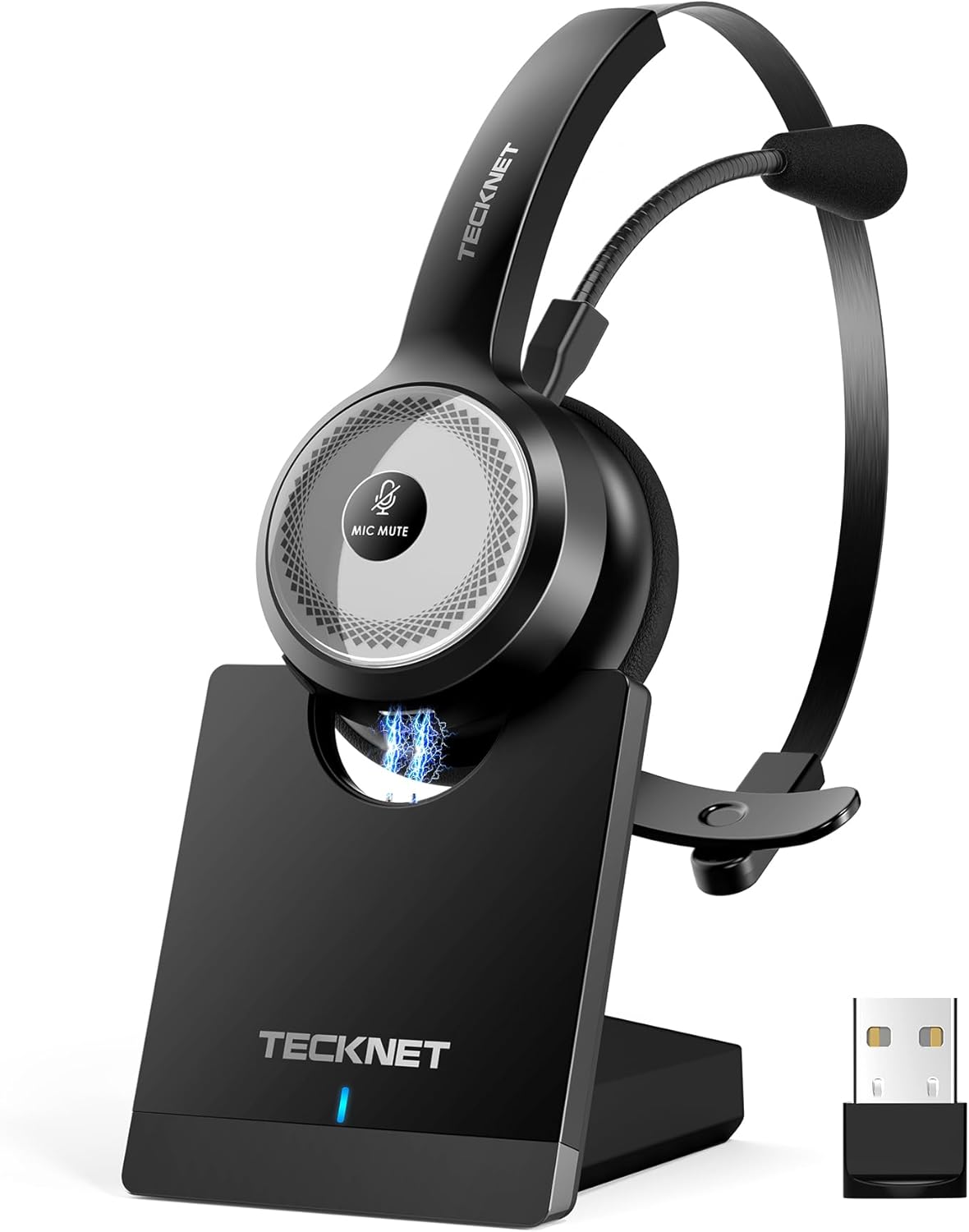Bluetooth-Headset mit Mikrofon & USB Dongle, Bluetooth + USB Dongle + Ladestation schwarz