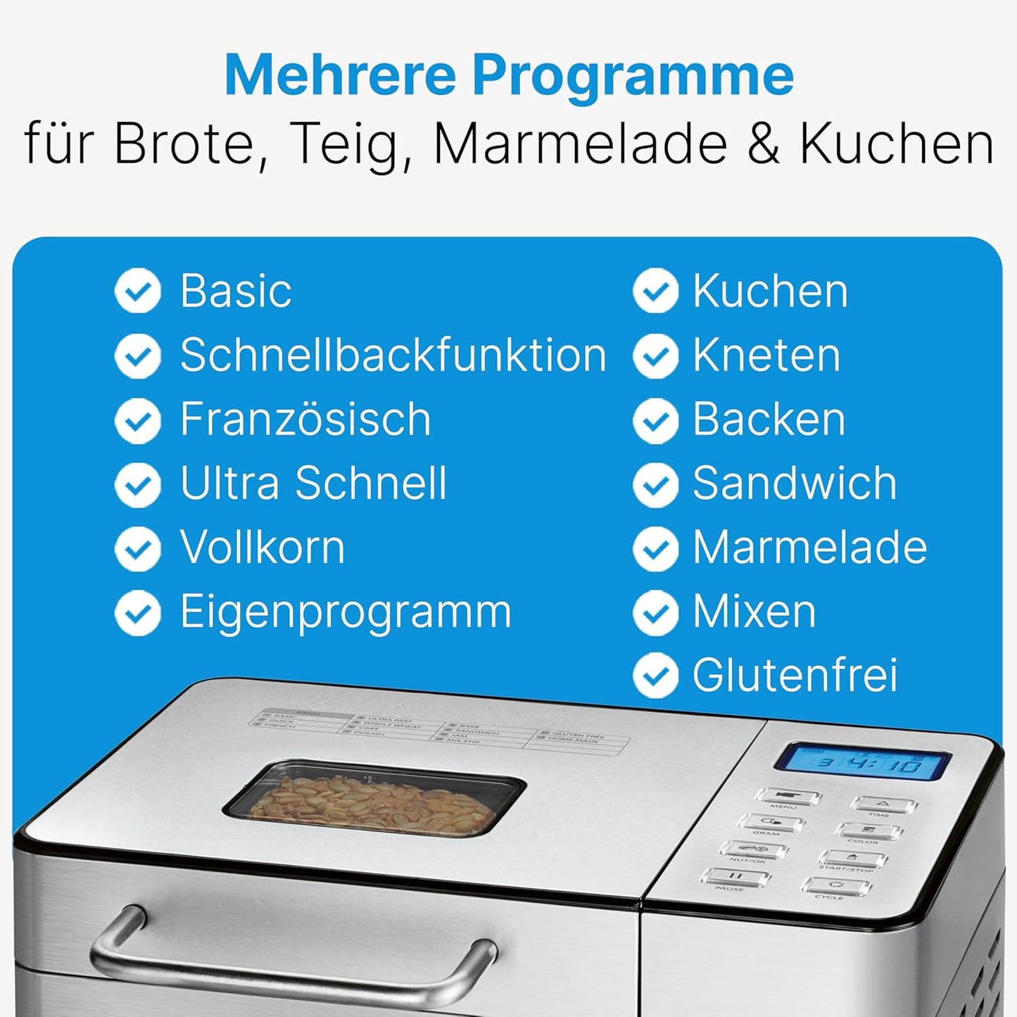 Brotbackautomat mit Timer und Krustenbräunung