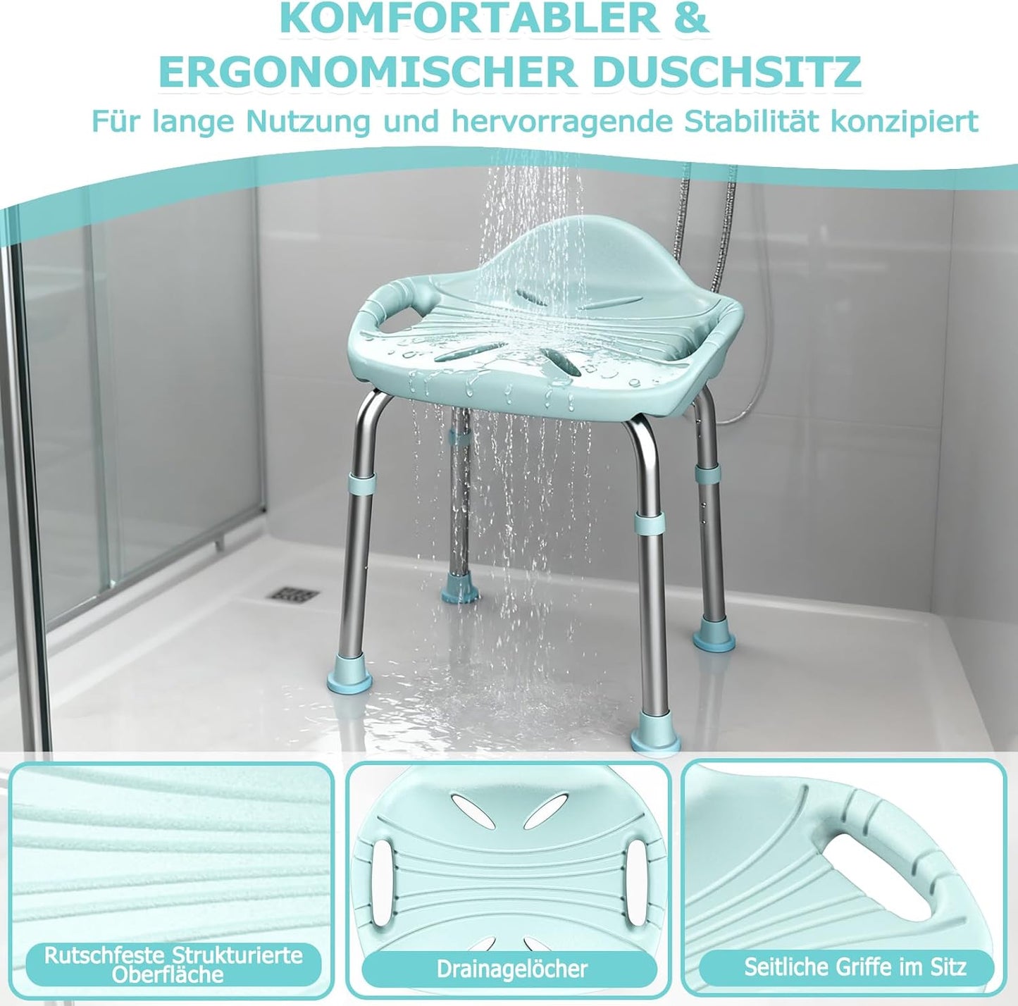Höhenverstellbarer Duschhocker, Green Wide 48.6cm