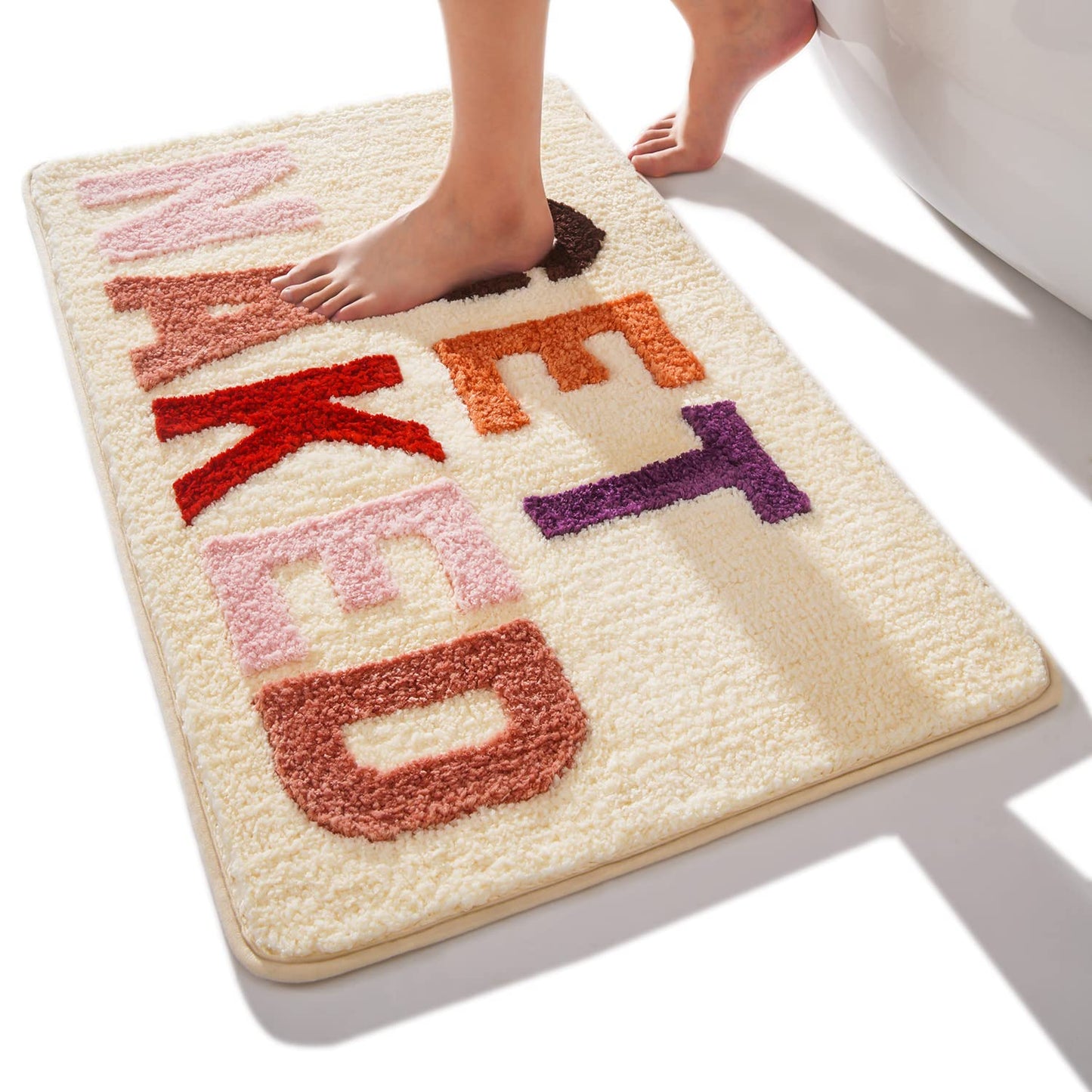 Rutschfeste Badezimmermatte mit Schriftzug, 50 x 80 cm (Rechteckig) Beige