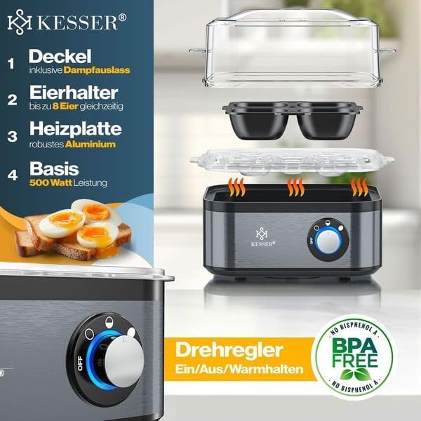 Elektrischer Eierkocher mit Warmhaltefunktion, Schwarz / Anthrazit