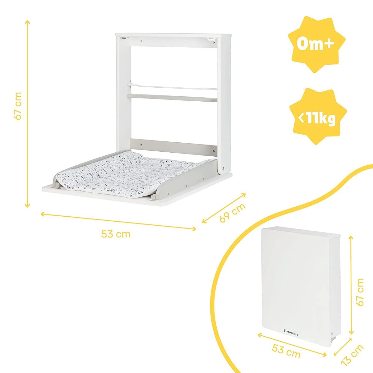 Wandwickeltisch mit Wickelauflage und Regal