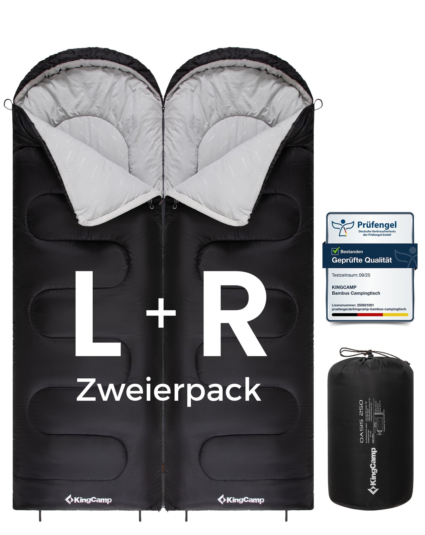 XL Flanell-Schlafsack 2er-Set, Schwarz L+R Zip 220×75cm