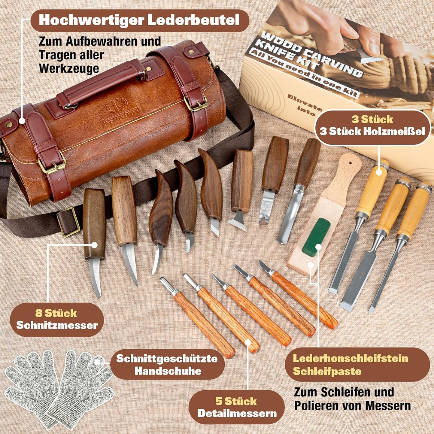 Holzschnitzwerkzeug-Set, 20-Stück