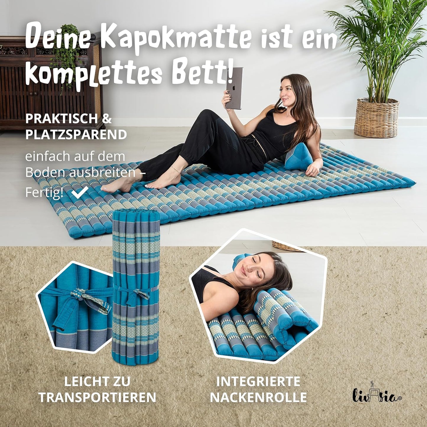 Rollmatte Rollmatratze Gästebett (200x110x4,5cm), L (200 x 110 cm) Hellblau