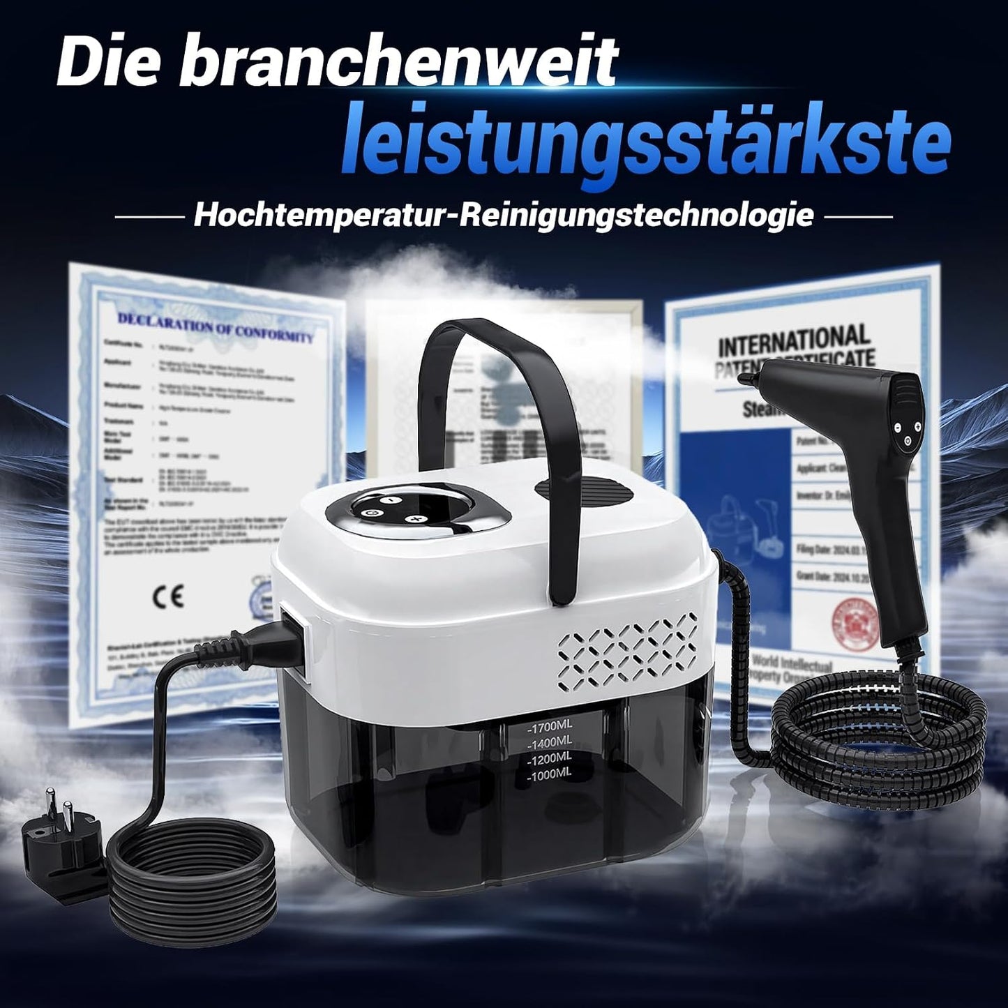 17-in-1 Handdampfreiniger mit Hochtemperatur-Sterilisation, Gelb-schwarz