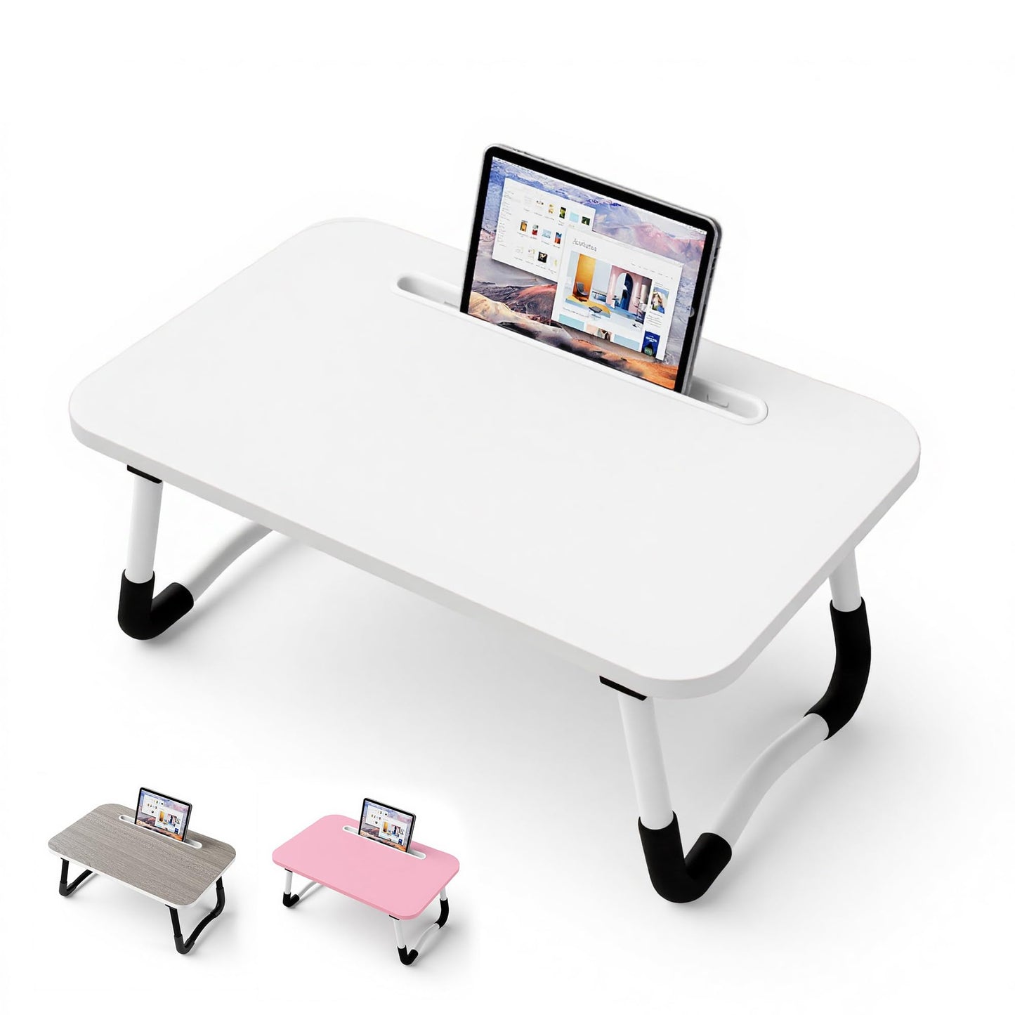 Klapptisch für Laptop und Frühstück mit Tablethalterung, White