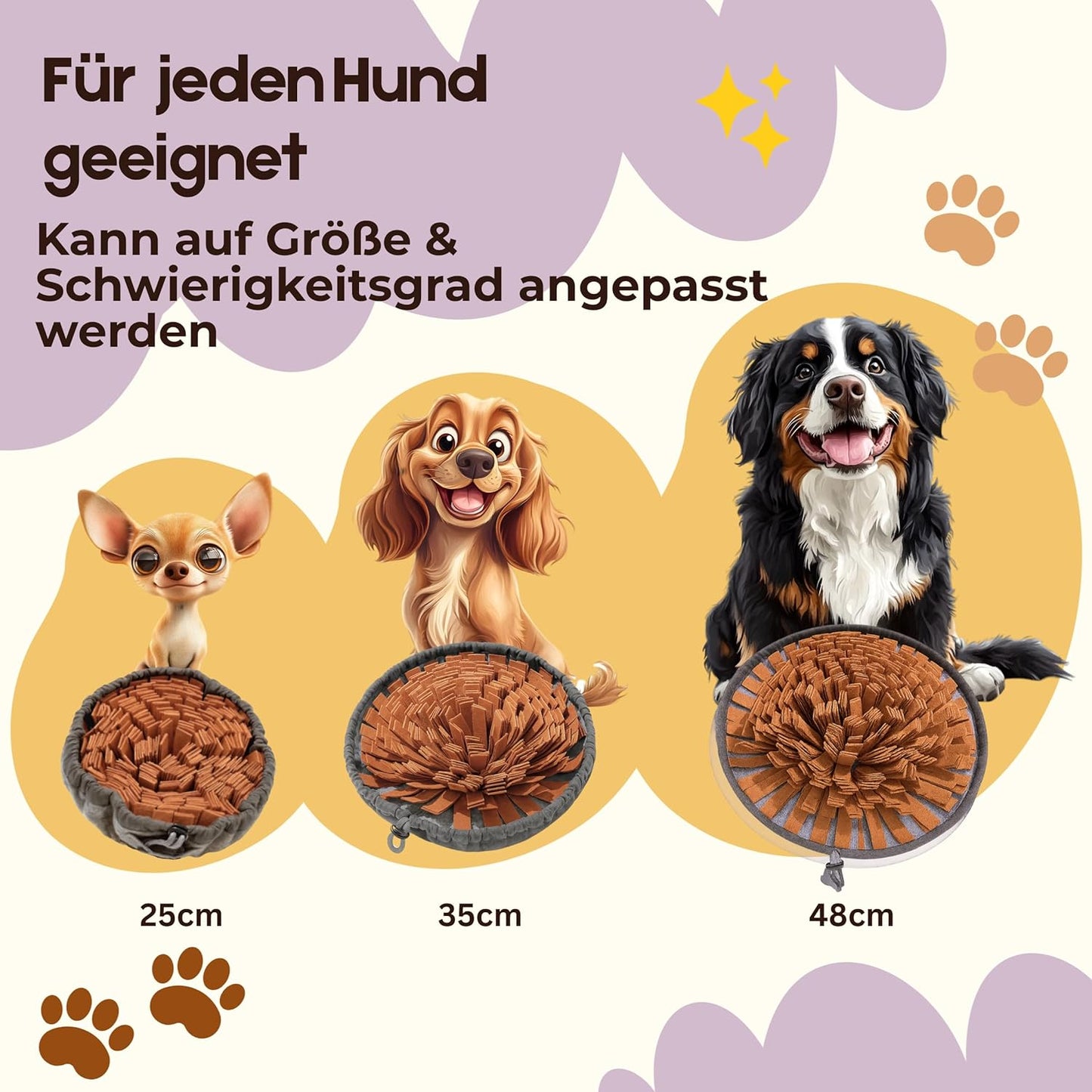 Grössenverstellbarer Schnüffelteppich mit Leckerli-Beutel, rutschfest und waschbar