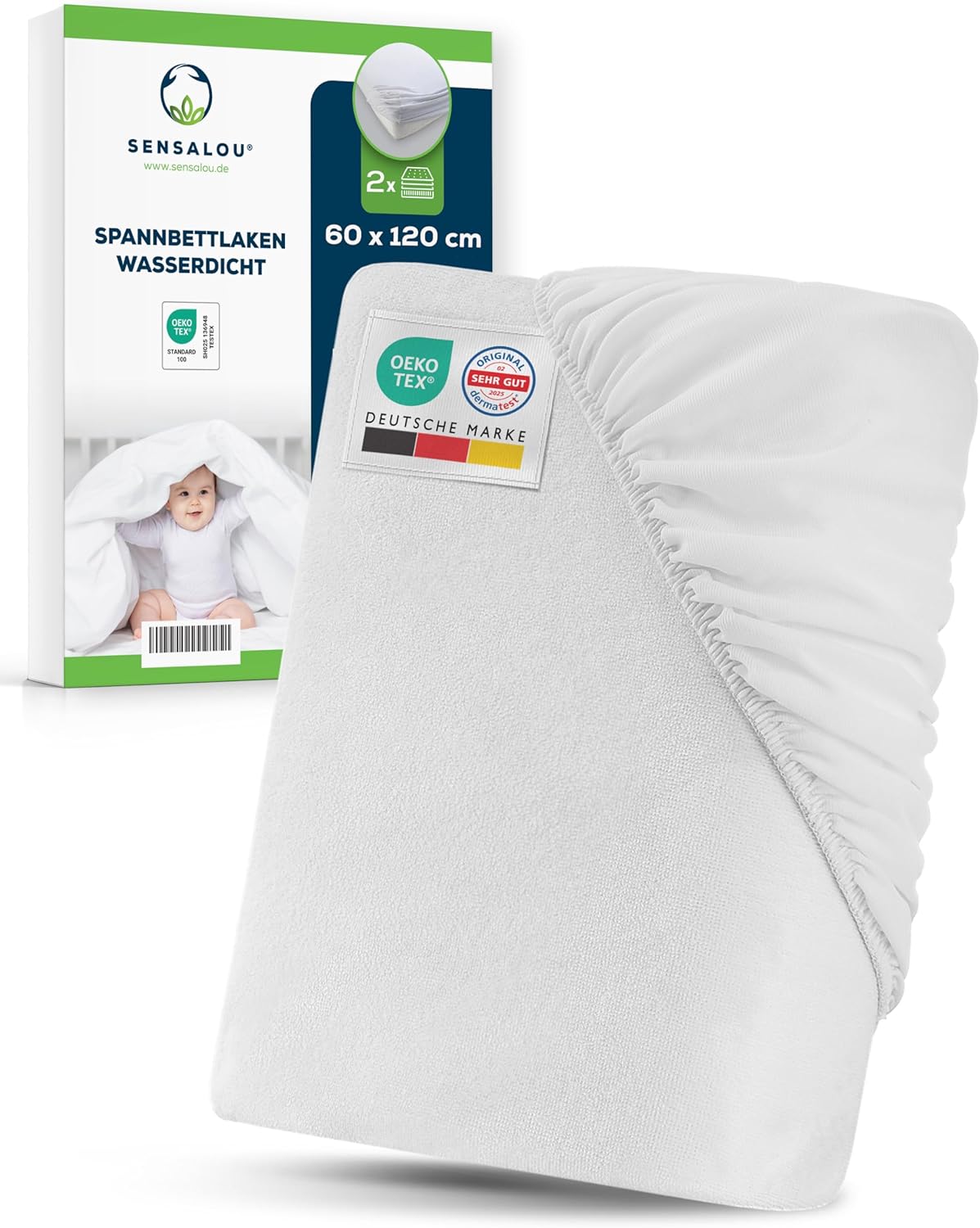 2er Pack Wasserdichtes Spannbettlaken-Set für Babybetten, 2 60 x 120 cm