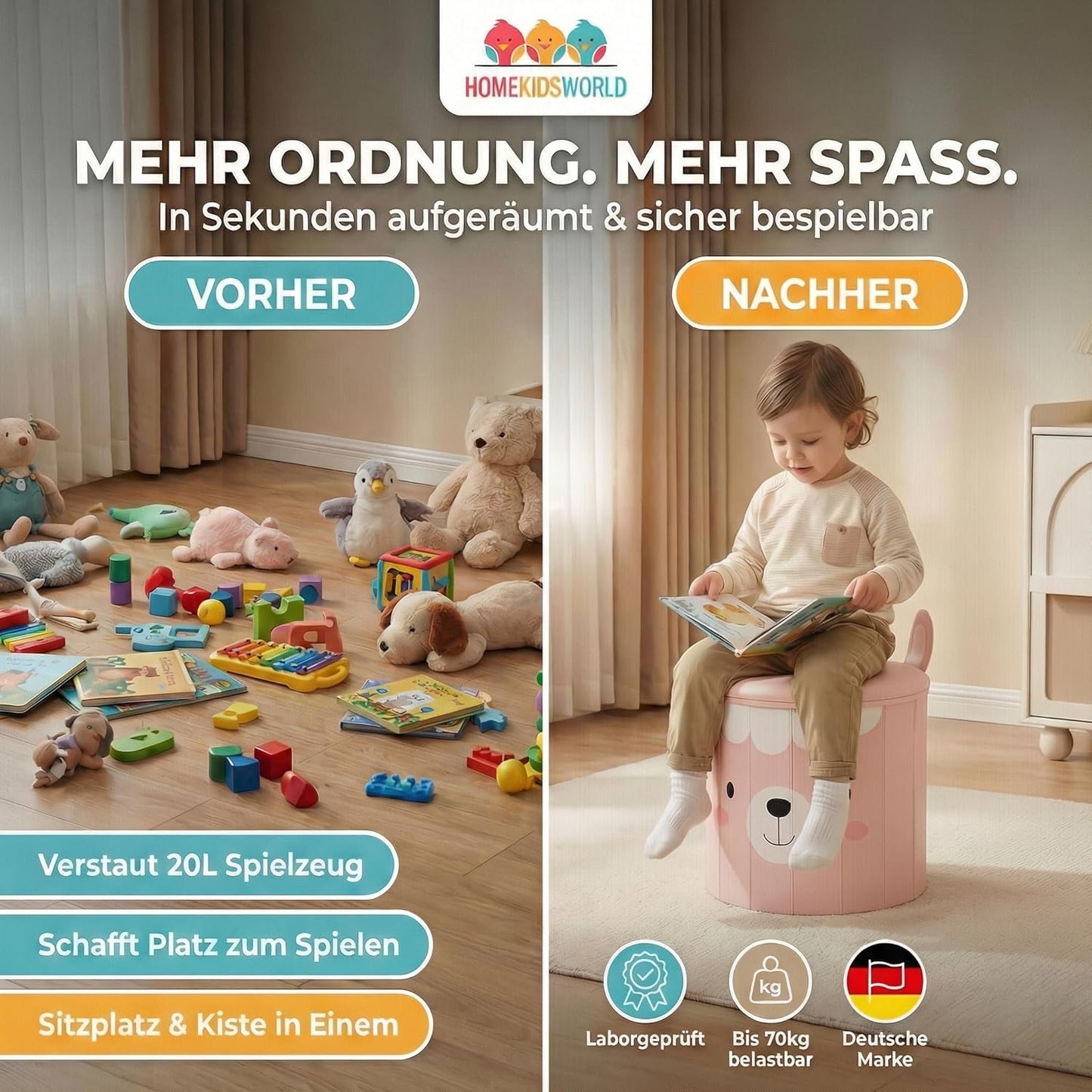 Kinderhocker Lama mit Stauraum, Lama