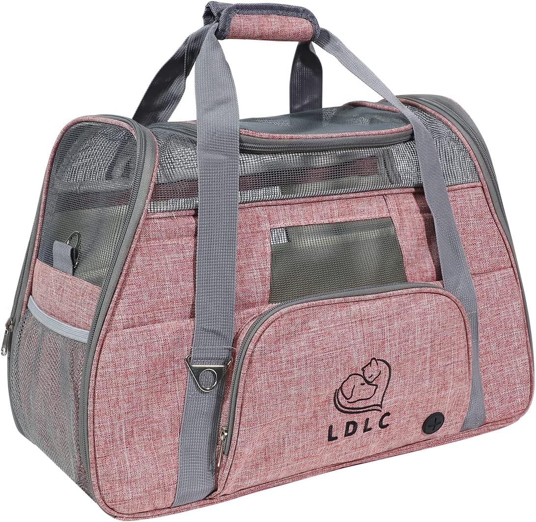 Tragetasche für Haustiere mit Fleece-Pad und Netz, pink