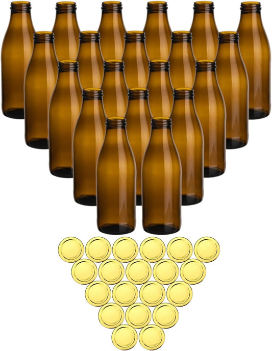 20 Stück Saftflaschen mit Schraubdeckel, 20 Stück Braun/Gold