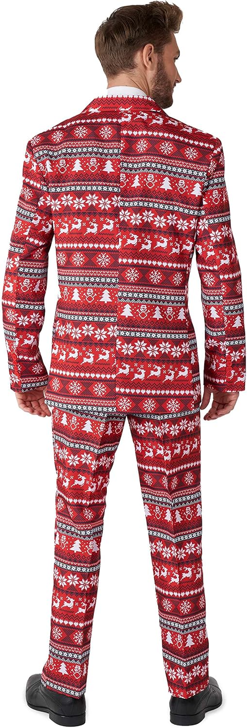 Herren-Weihnachtsanzug mit festlichem Druck, S Nordic Pixel Red