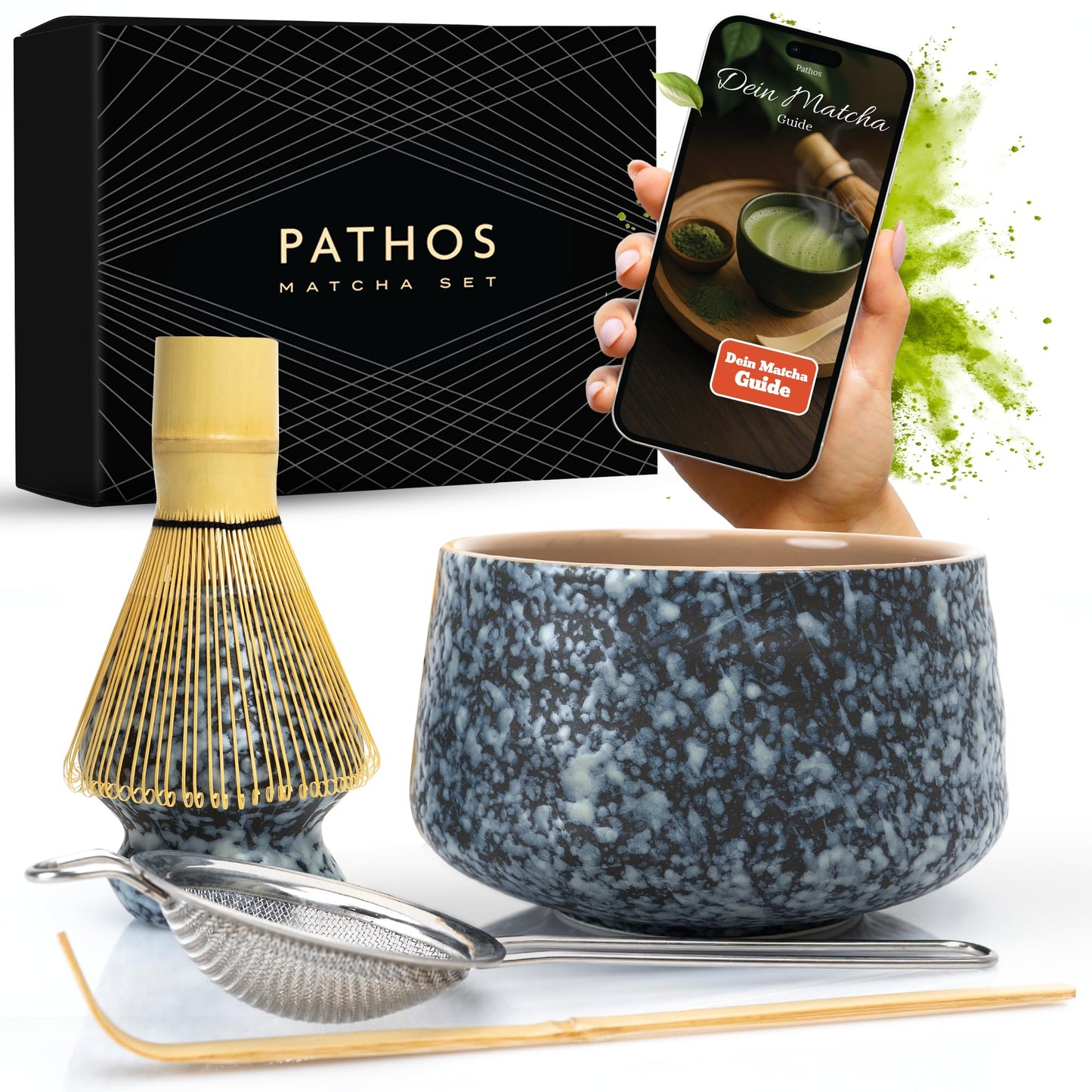 4-teiliges Matcha-Tee-Set, Schwarz