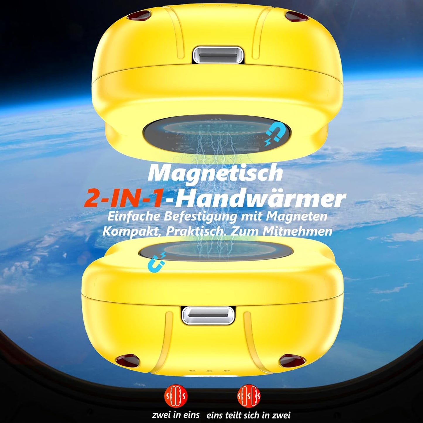 Elektrische Handwärmer im 2er-Set, wiederverwendbar, C-Gelb+schwarz