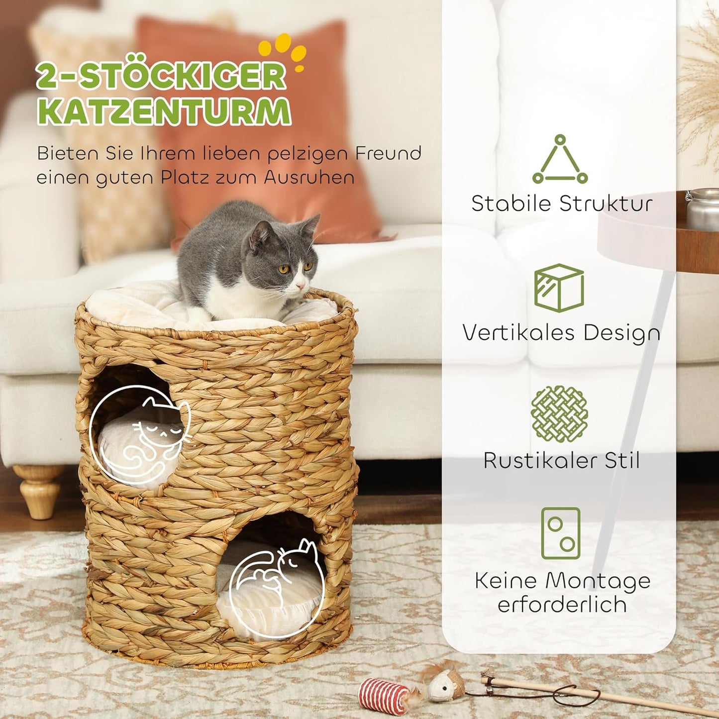 Kratztonne mit Höhlen und Kissen, Braun 40L x 40B x 50H cm