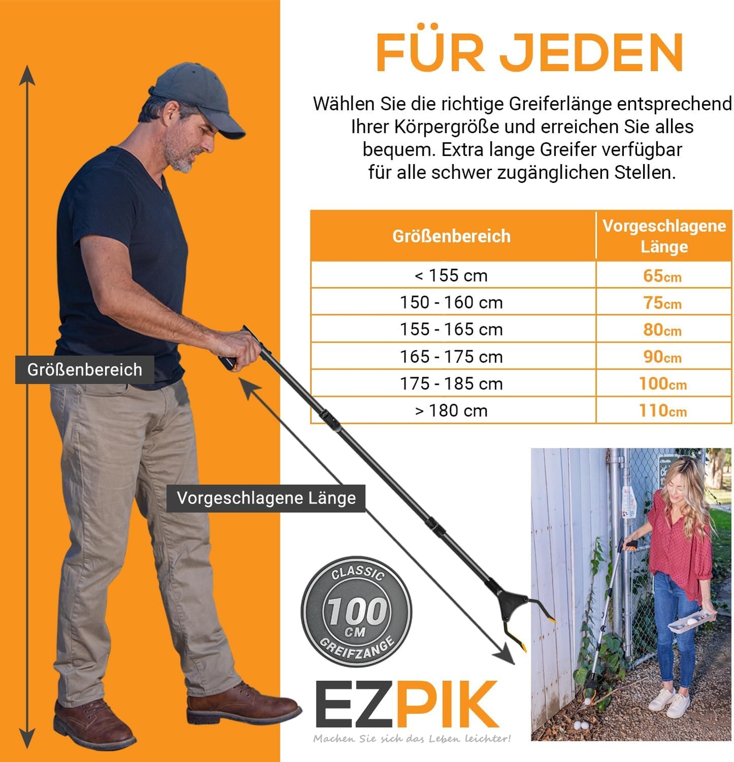 Greifzange mit Magnet für Senioren 100 cm, 100 cm