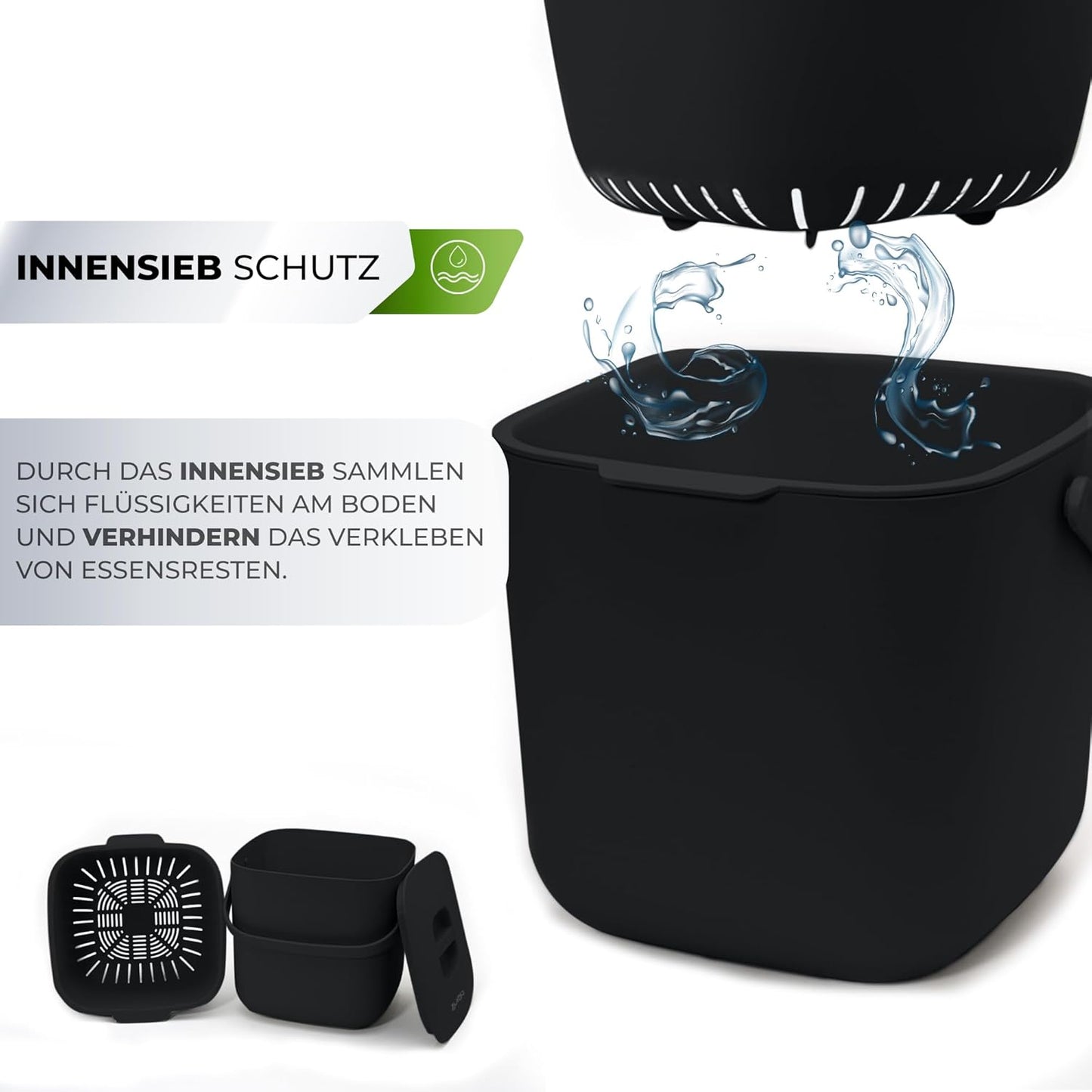 Biomülleimer, 4 Liter Schwarz