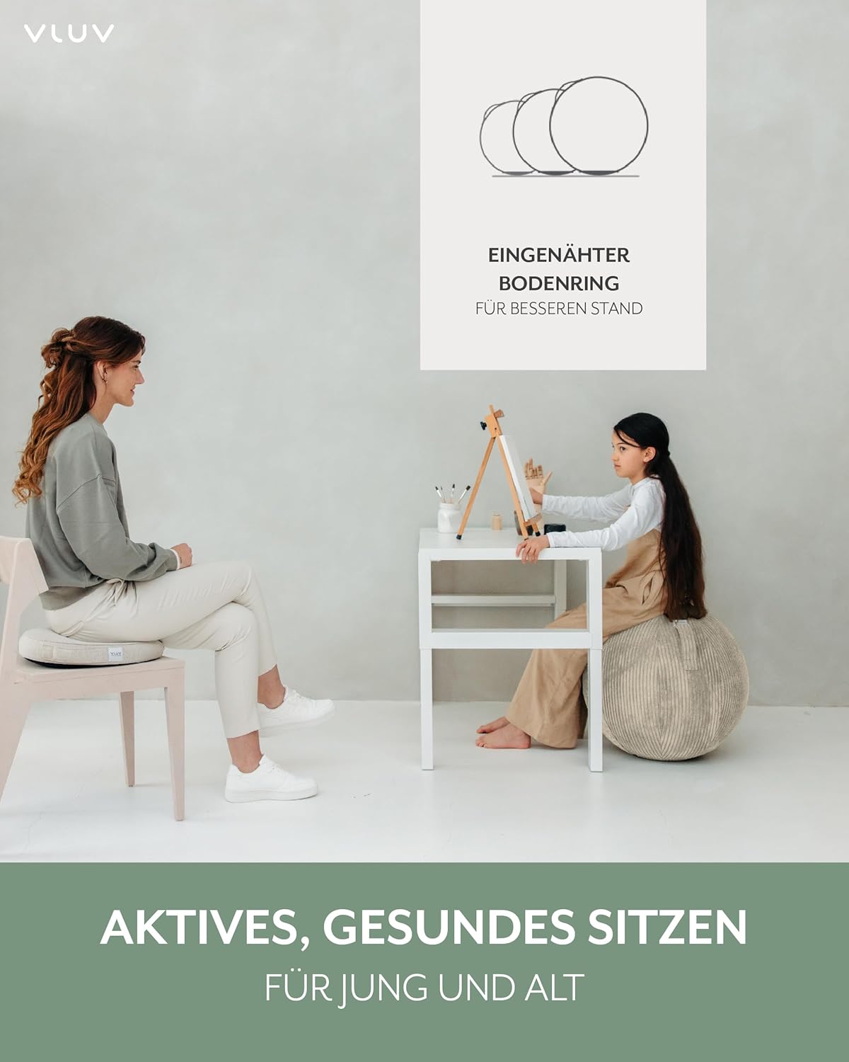 Ergonomischer Sitzball mit Tragegriff, 65 cm, Beige 60 - 65cm