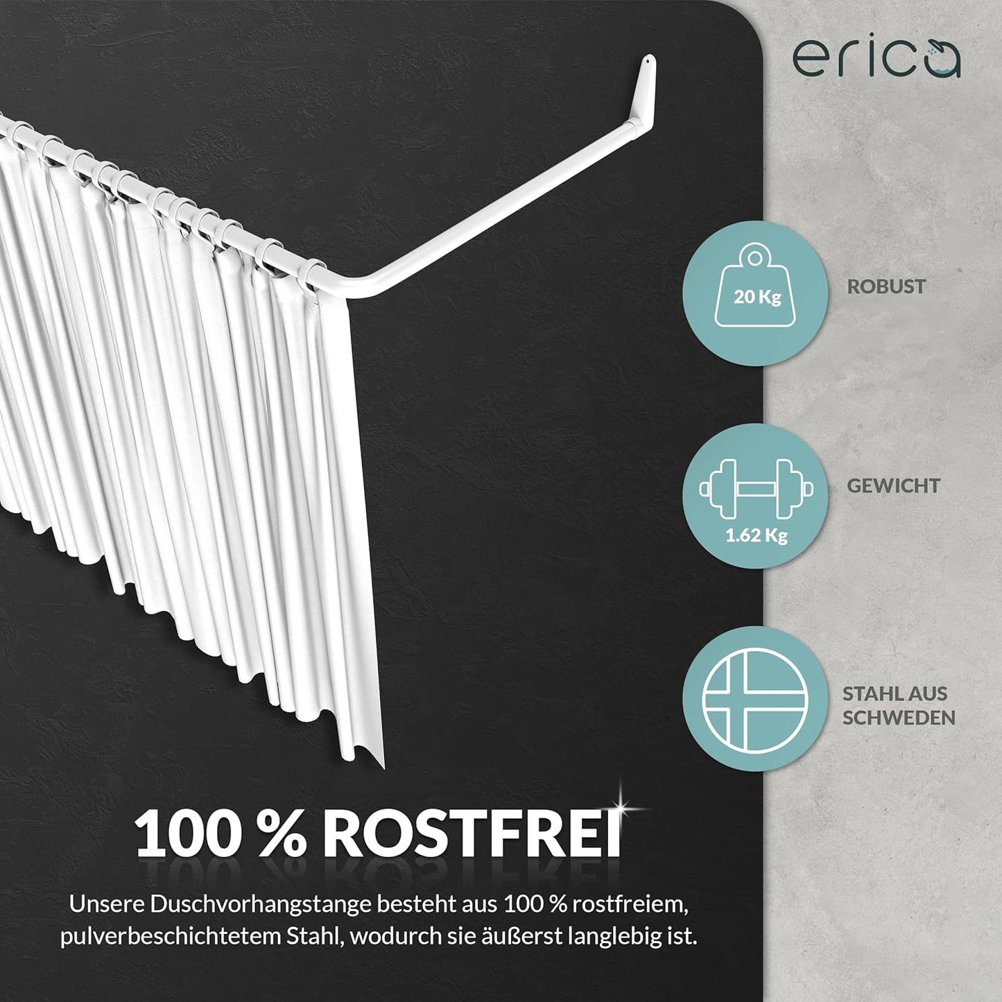 Duschvorhangschiene Eckkombination, ohne Deckenhalterung, Weiss