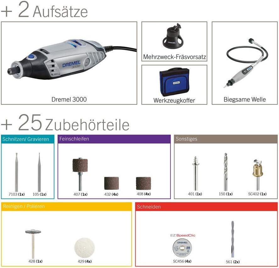 ‎F0133000HA, Dremel 3000 2 Vorsatzgeräte 25 Zubehöre