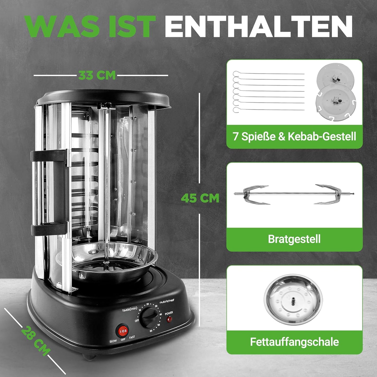 Heissluft-Multiofen mit Drehspiess und Grillfunktion, Rotisserie