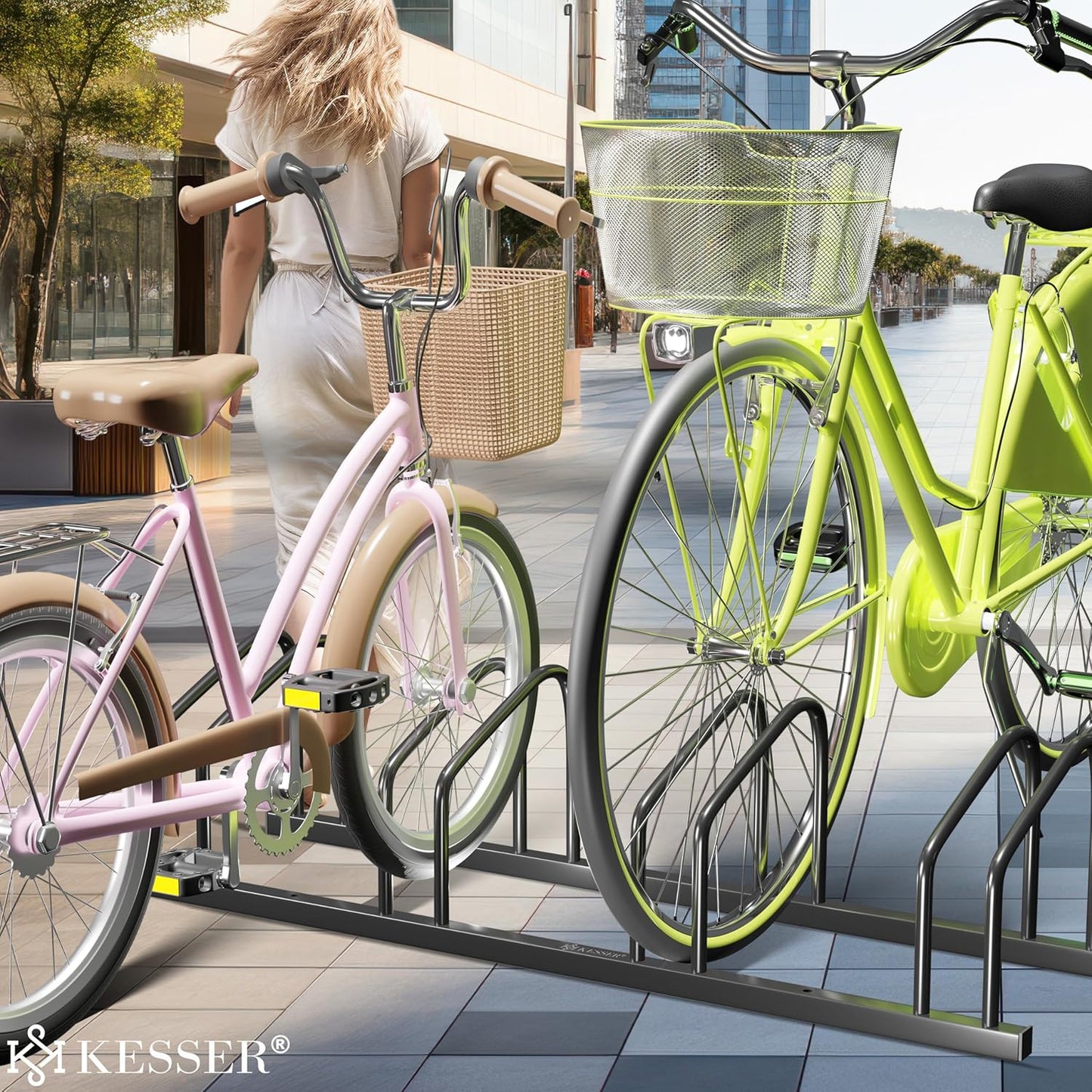 Fahrradständer für 6 Räder mit Parkschild, Schwarz 6 Fahrräder