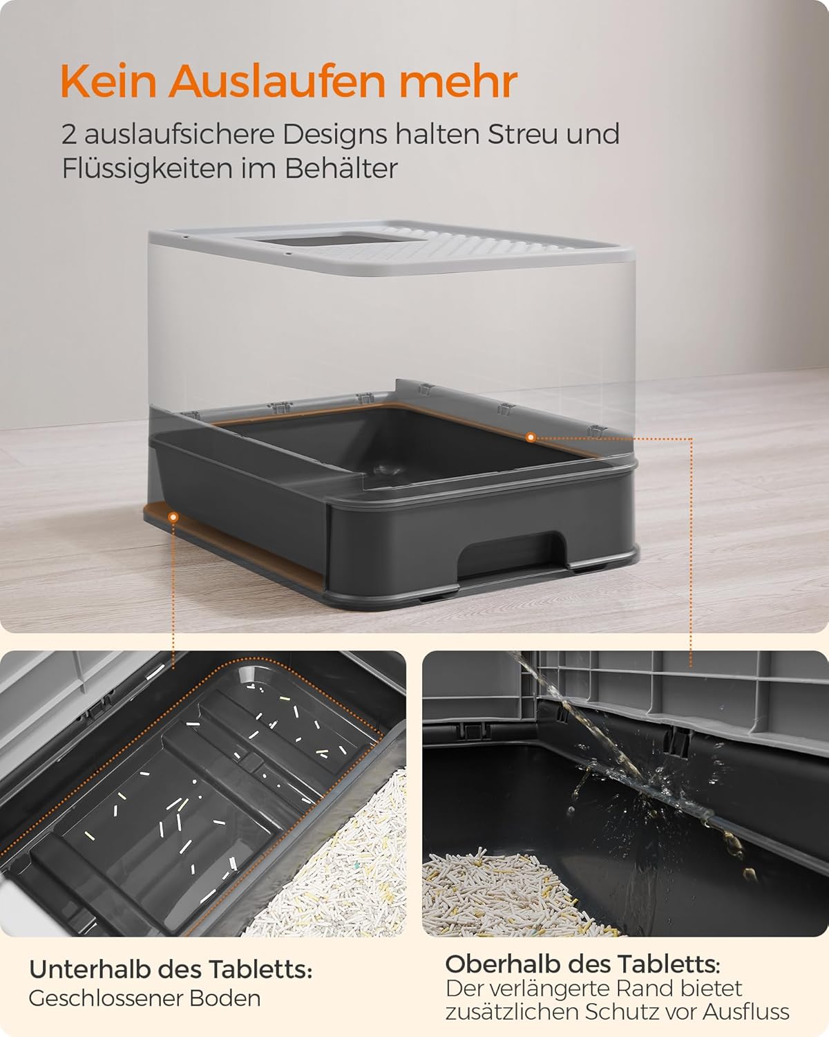 Katzenklo mit Deckel, Einzeln - Gross Anthrazitgrau + Taubengrau